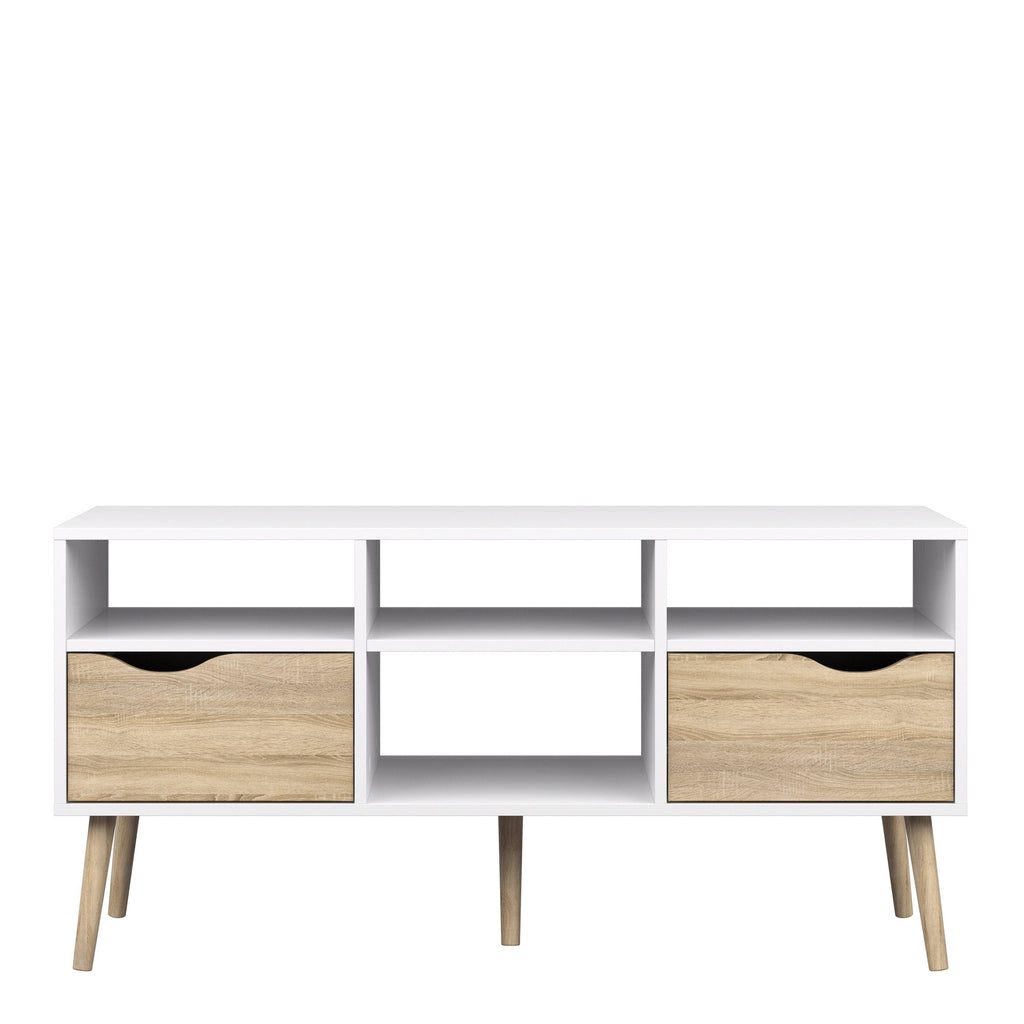 Oslo TV Unit Wide 2 Drawers 4 Shelves in White and Oak - image 2