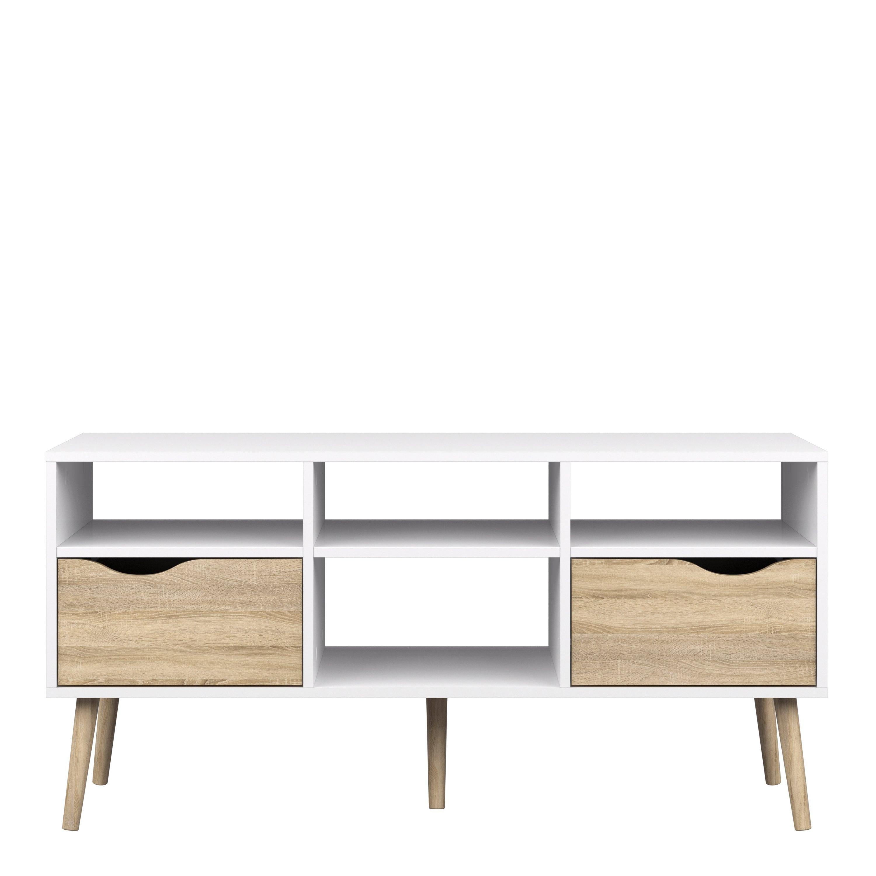 Oslo TV Unit Wide 2 Drawers 4 Shelves in White and Oak - image 2