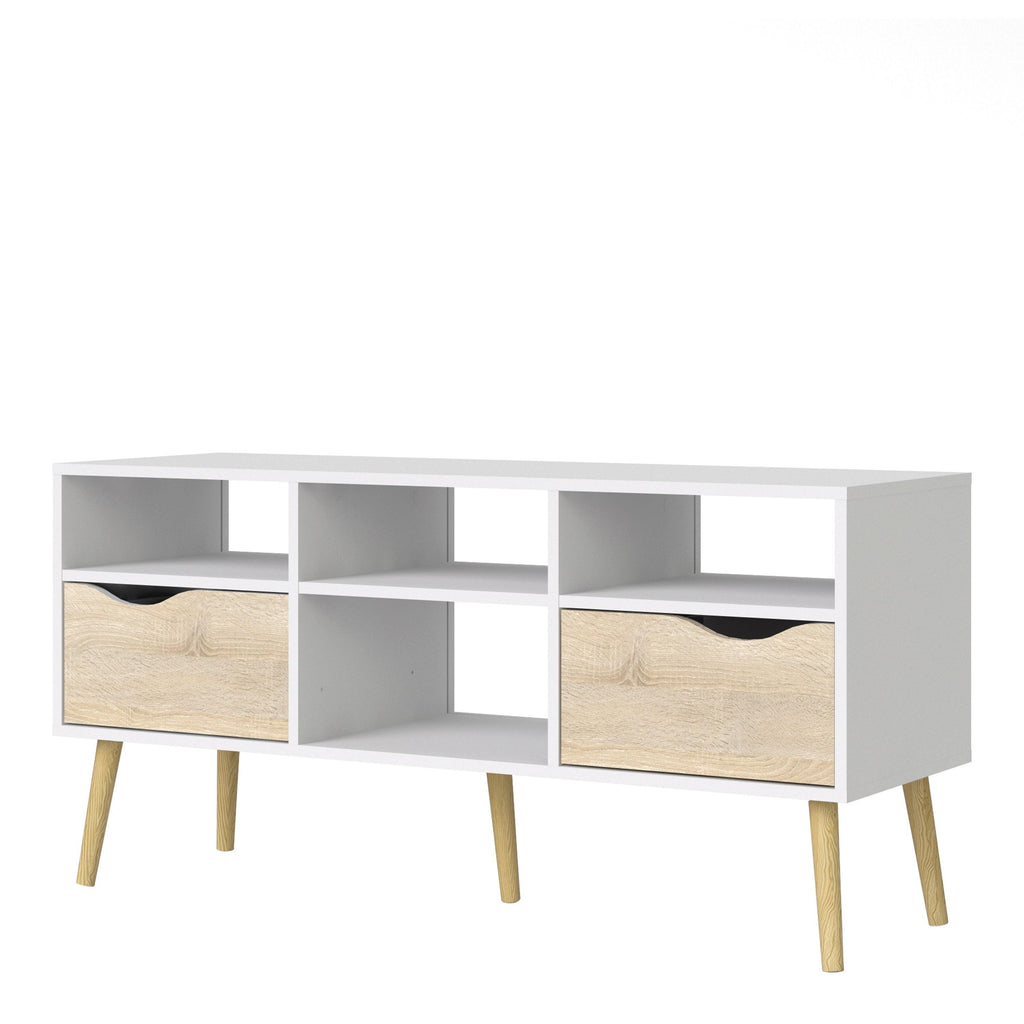 Oslo TV Unit Wide 2 Drawers 4 Shelves in White and Oak - image 3