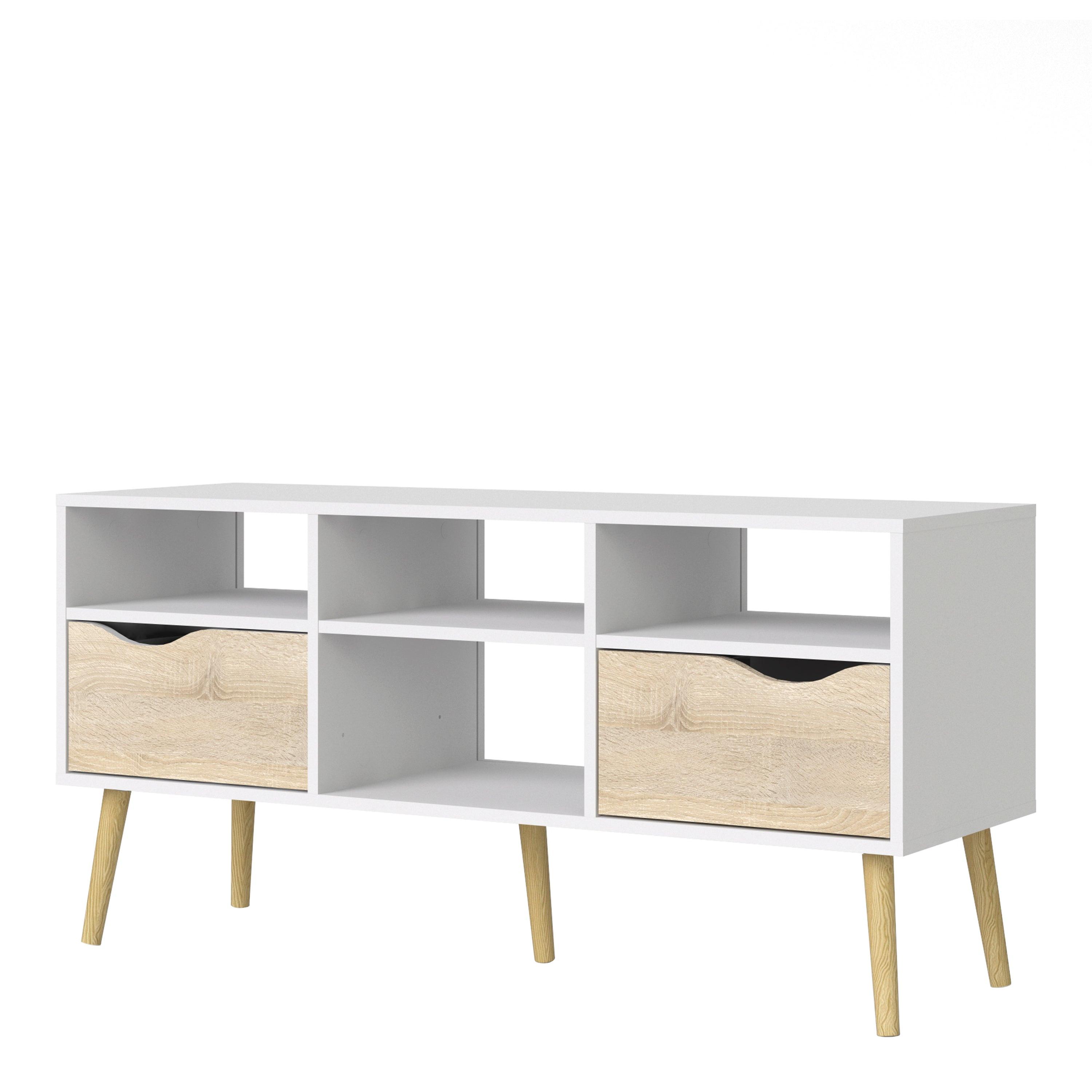 Oslo TV Unit Wide 2 Drawers 4 Shelves in White and Oak - image 3