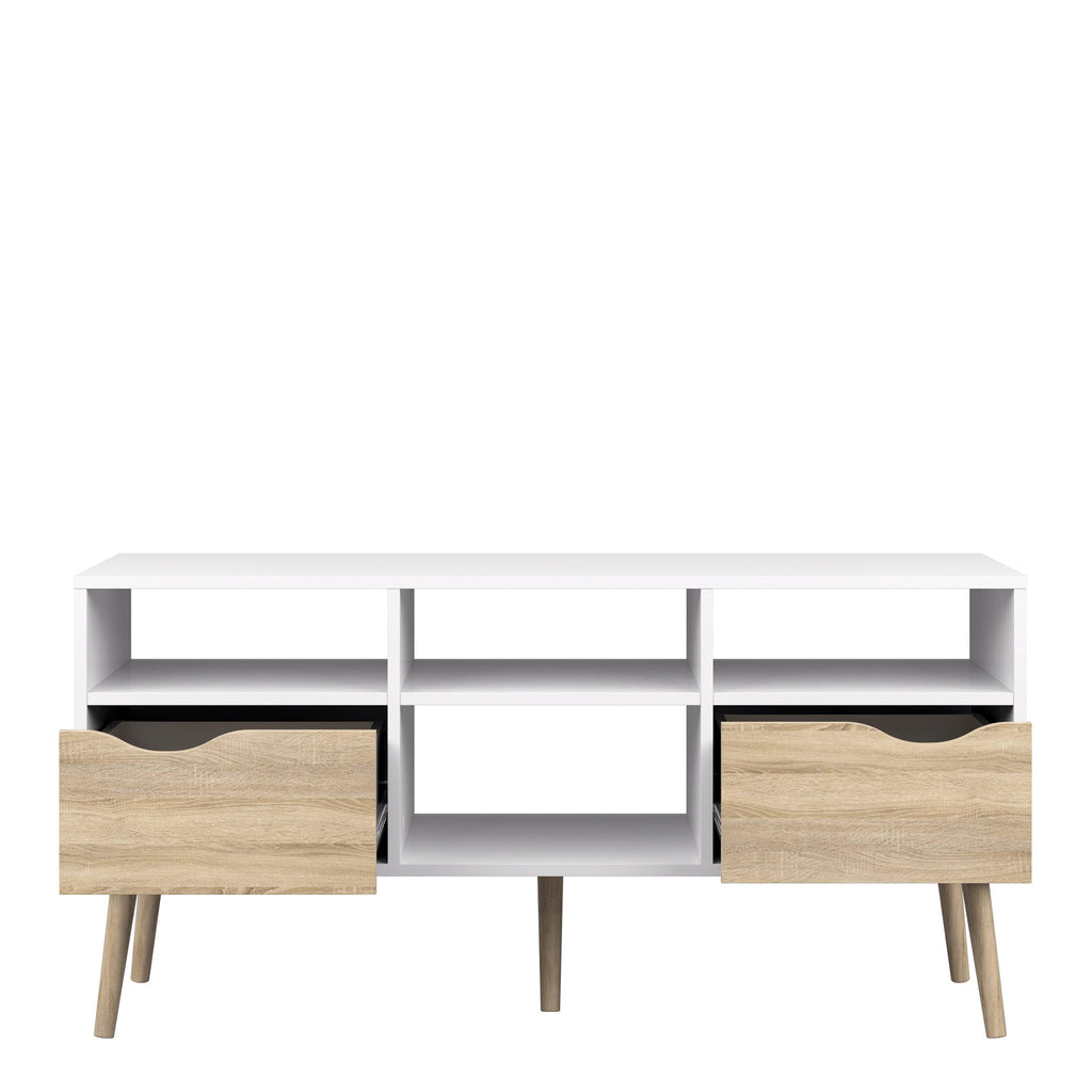 Oslo TV Unit Wide 2 Drawers 4 Shelves in White and Oak - image 4