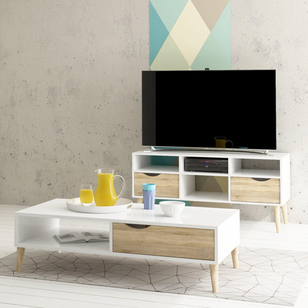 Oslo TV Unit Wide 2 Drawers 4 Shelves in White and Oak - image 5