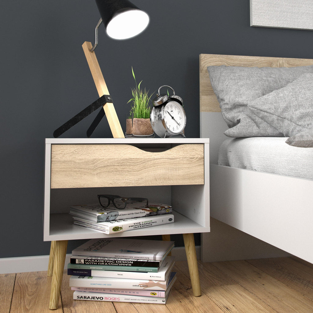 Oslo Bedside 1 Drawer in White and Oak (Package of 2.) - image 7