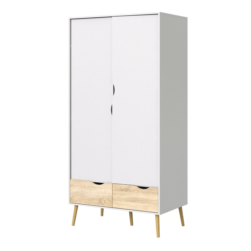 Oslo Wardrobe 2 Doors 2 Drawers in White and Oak - image 3