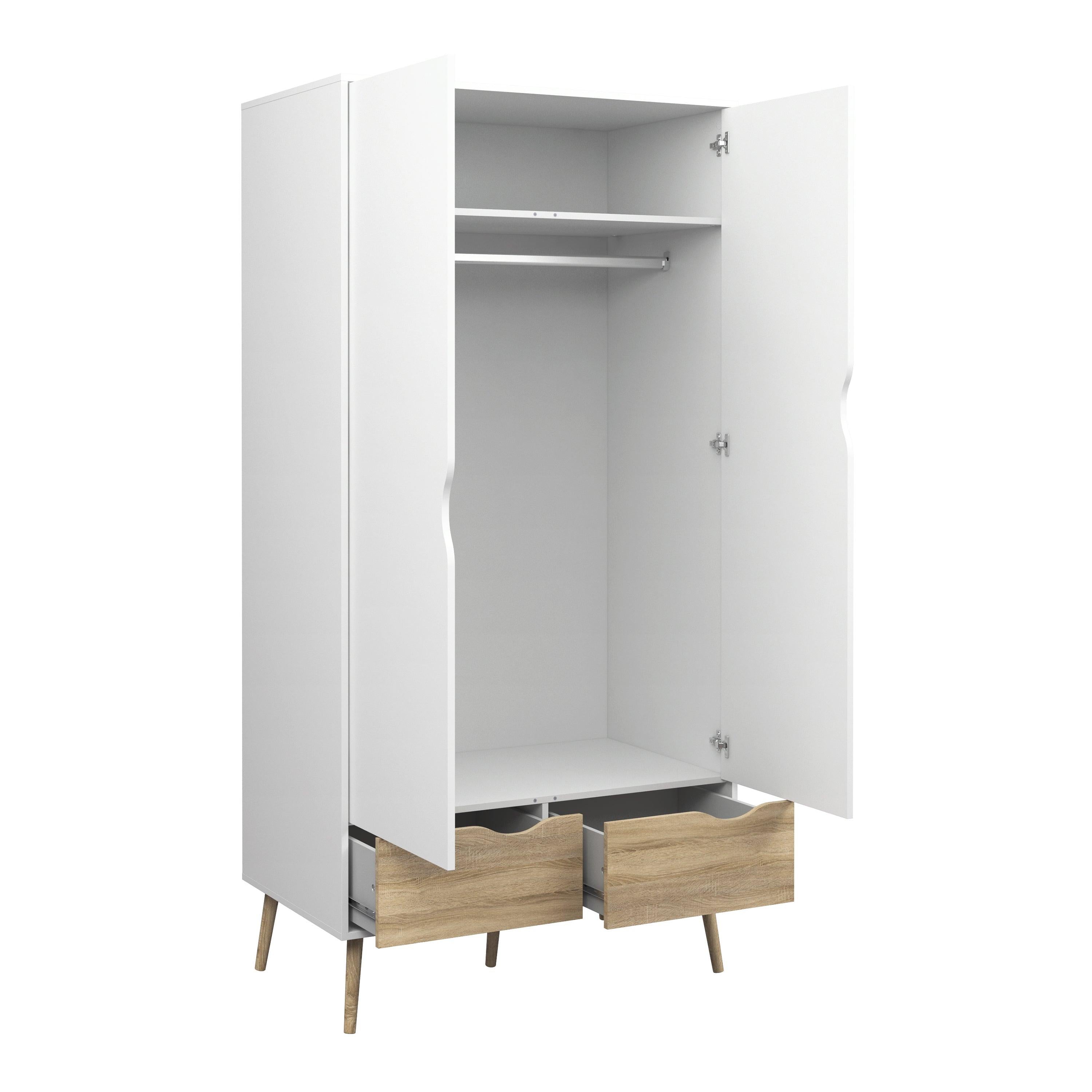Oslo Wardrobe 2 Doors 2 Drawers in White and Oak - image 4