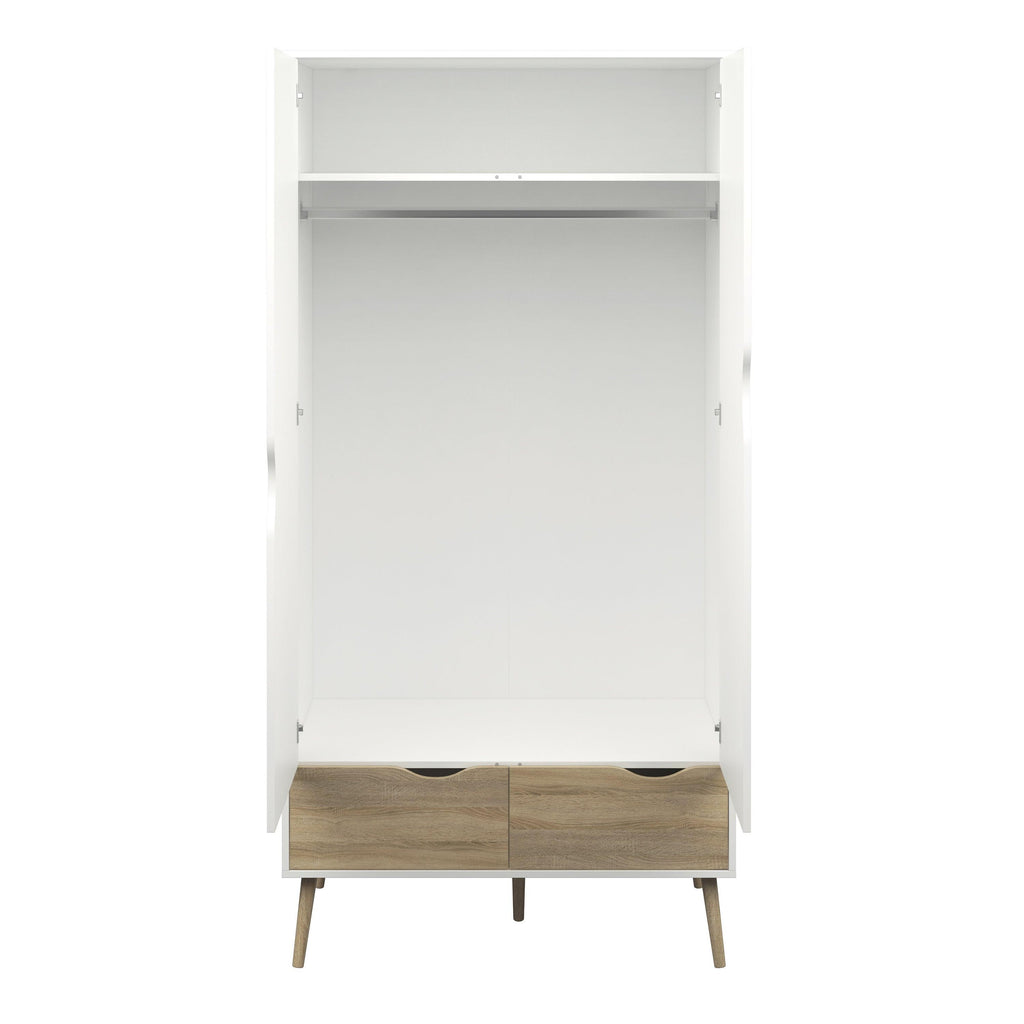 Oslo Wardrobe 2 Doors 2 Drawers in White and Oak - image 5