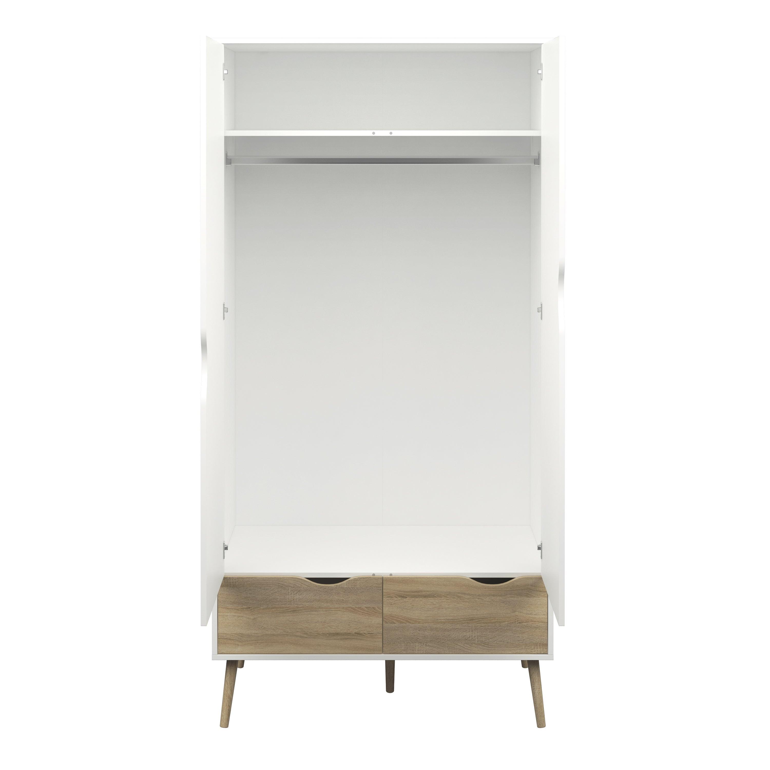 Oslo Wardrobe 2 Doors 2 Drawers in White and Oak - image 5