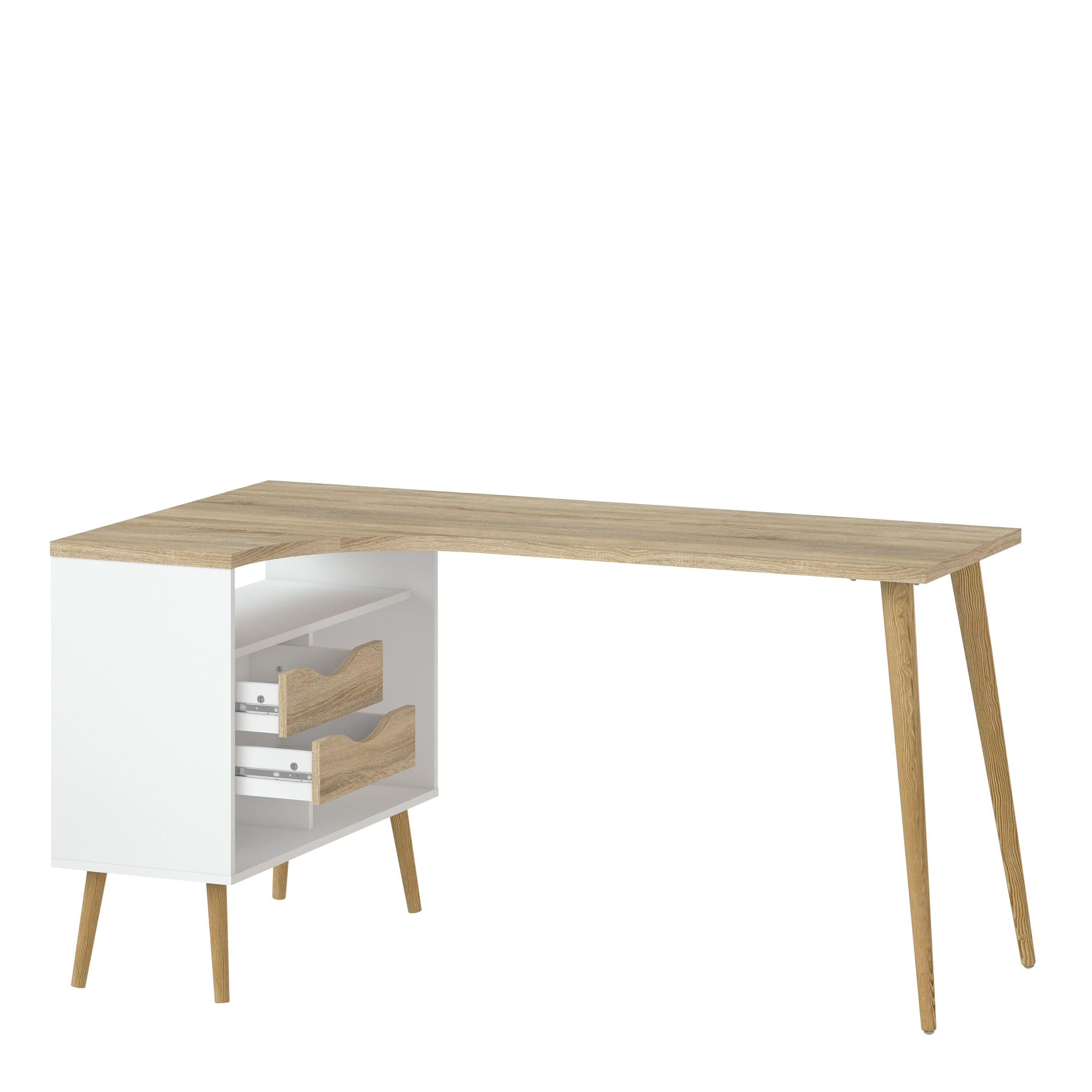 Oslo Desk 2 Drawer in White and Oak - image 4