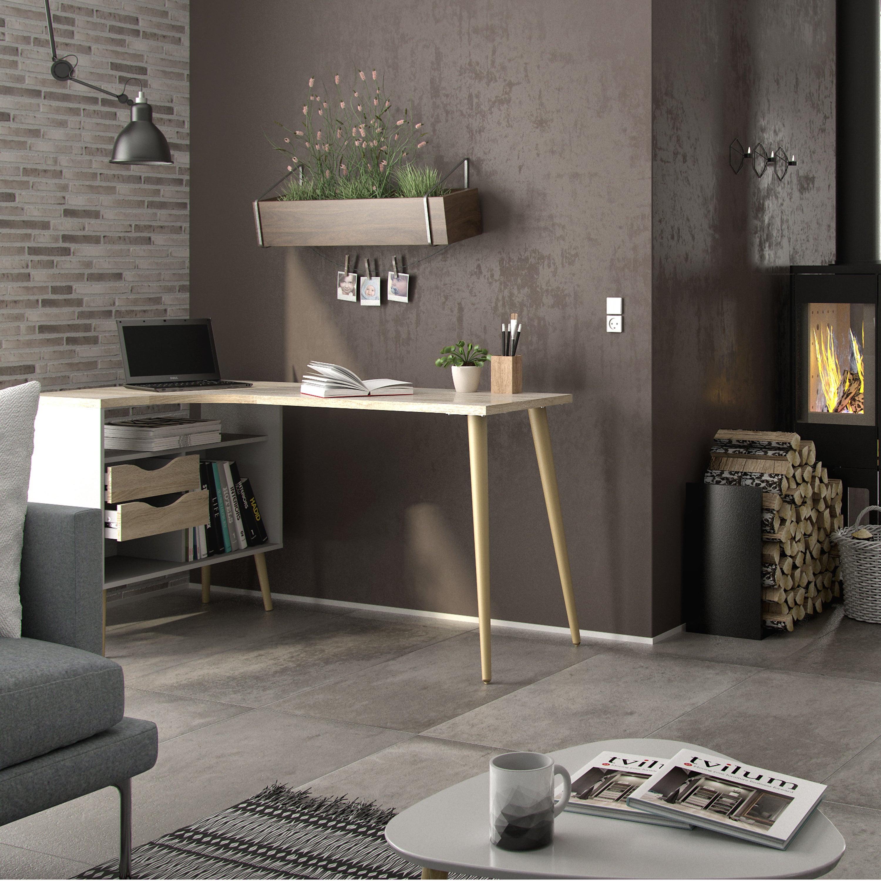 Oslo Desk 2 Drawer in White and Oak - image 6