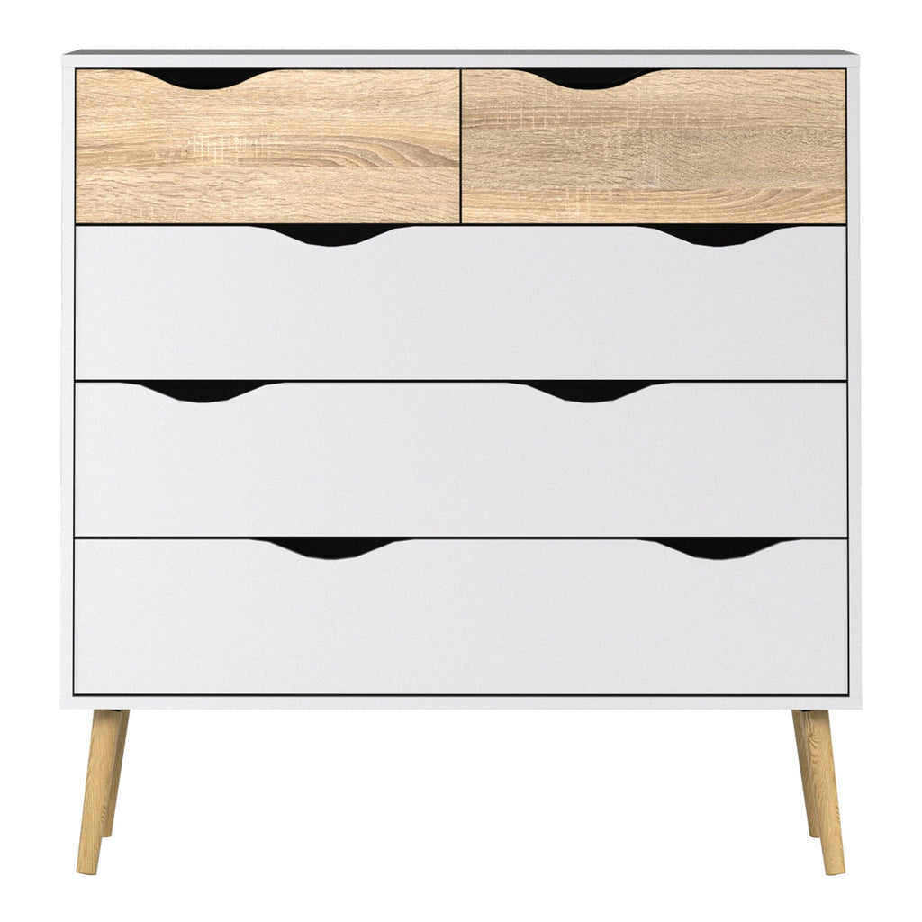 Oslo Chest of 5 Drawers in White and Oak - image 2