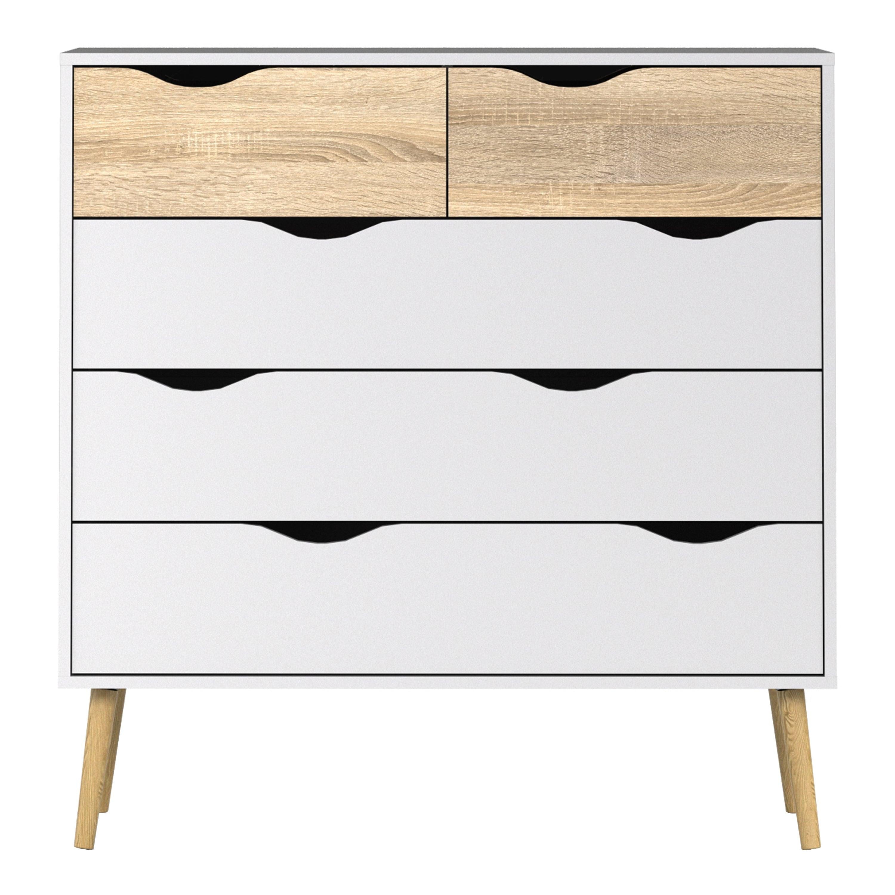 Oslo Chest of 5 Drawers in White and Oak - image 2