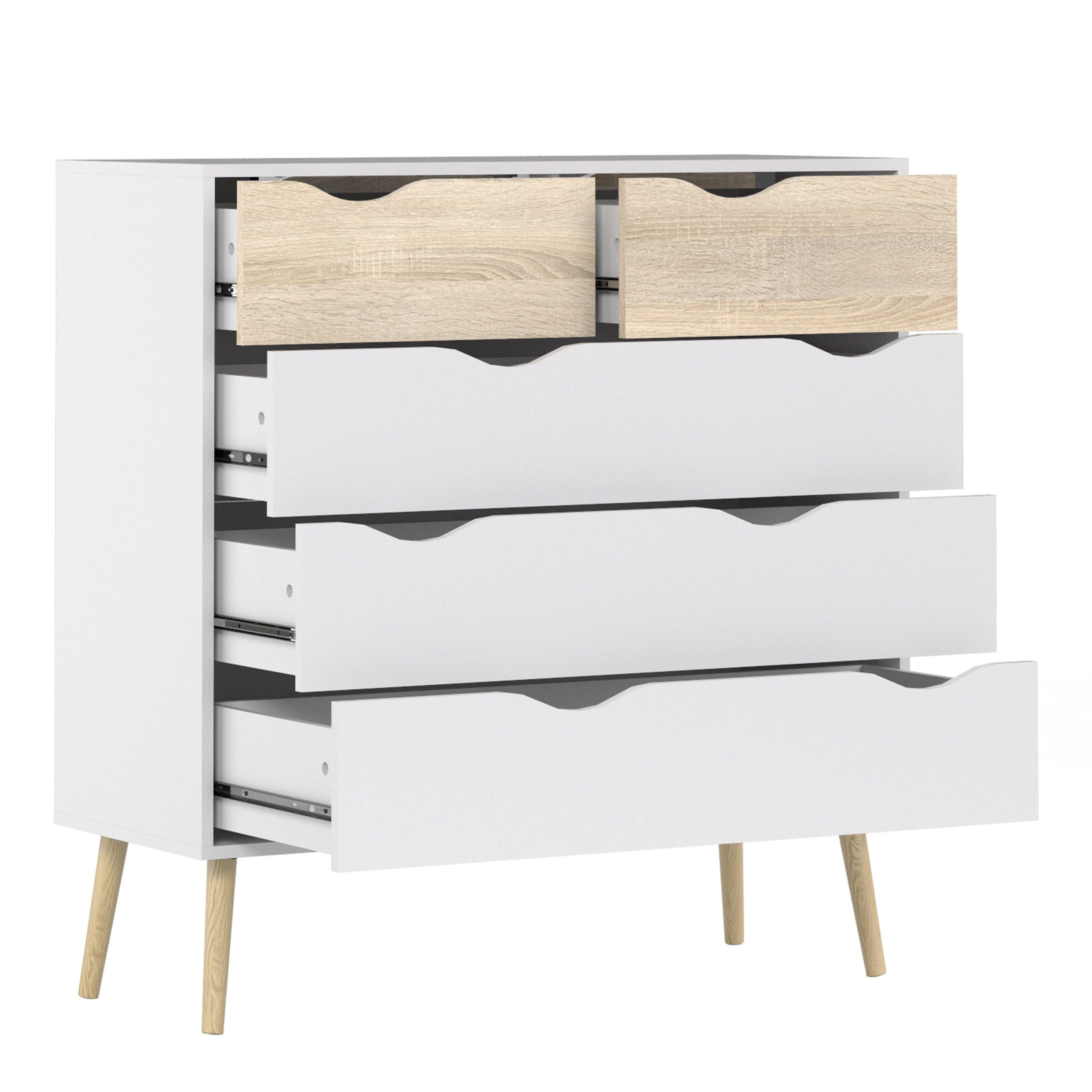 Oslo Chest of 5 Drawers in White and Oak - image 3