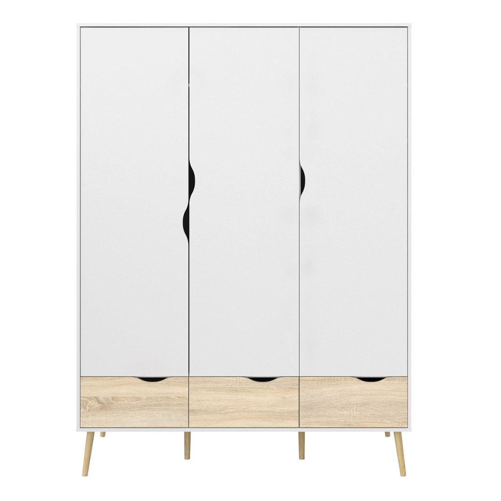 Oslo Wardrobe 3 Doors 3 Drawers in White and Oak - image 2
