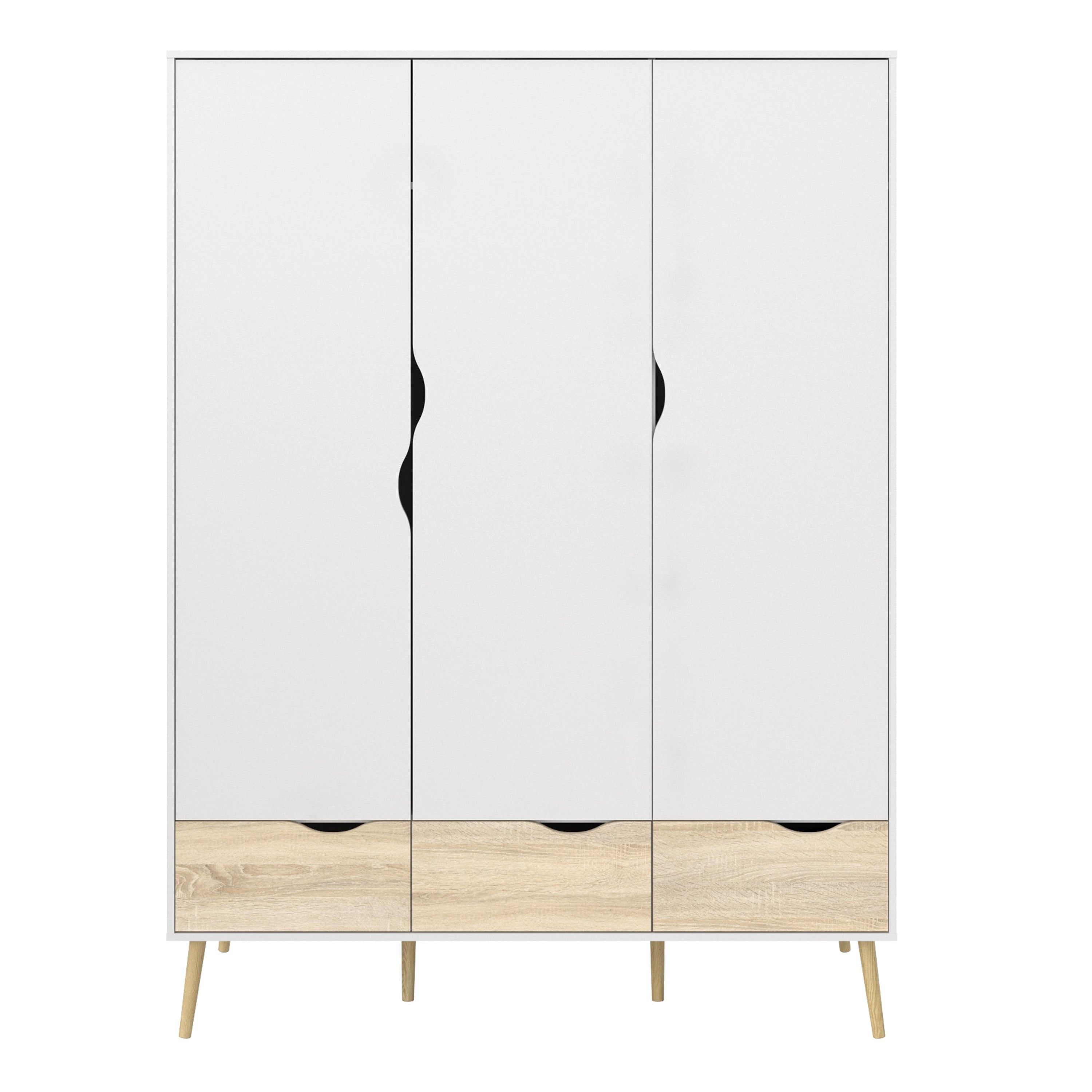 Oslo Wardrobe 3 Doors 3 Drawers in White and Oak - image 2