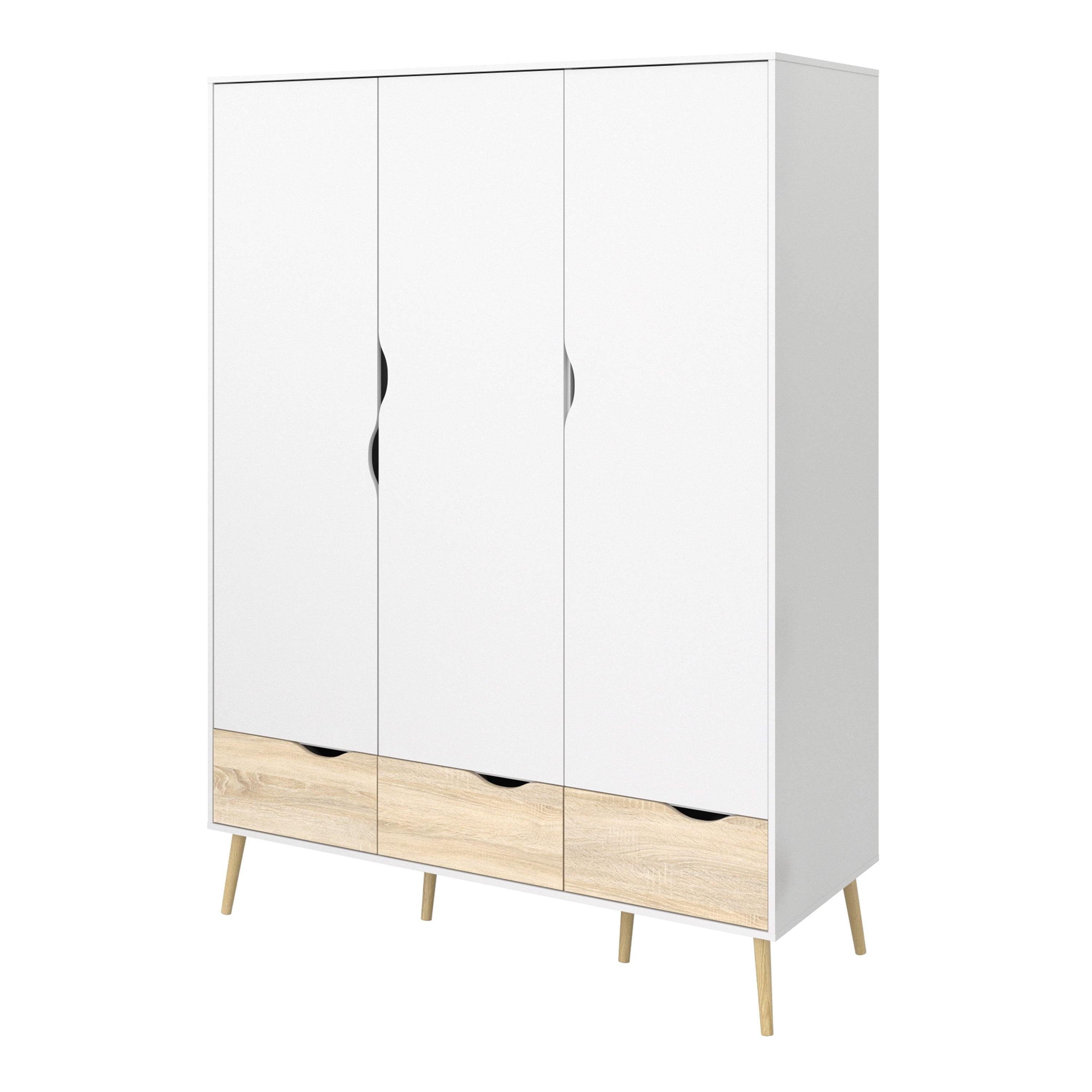 Oslo Wardrobe 3 Doors 3 Drawers in White and Oak - image 3