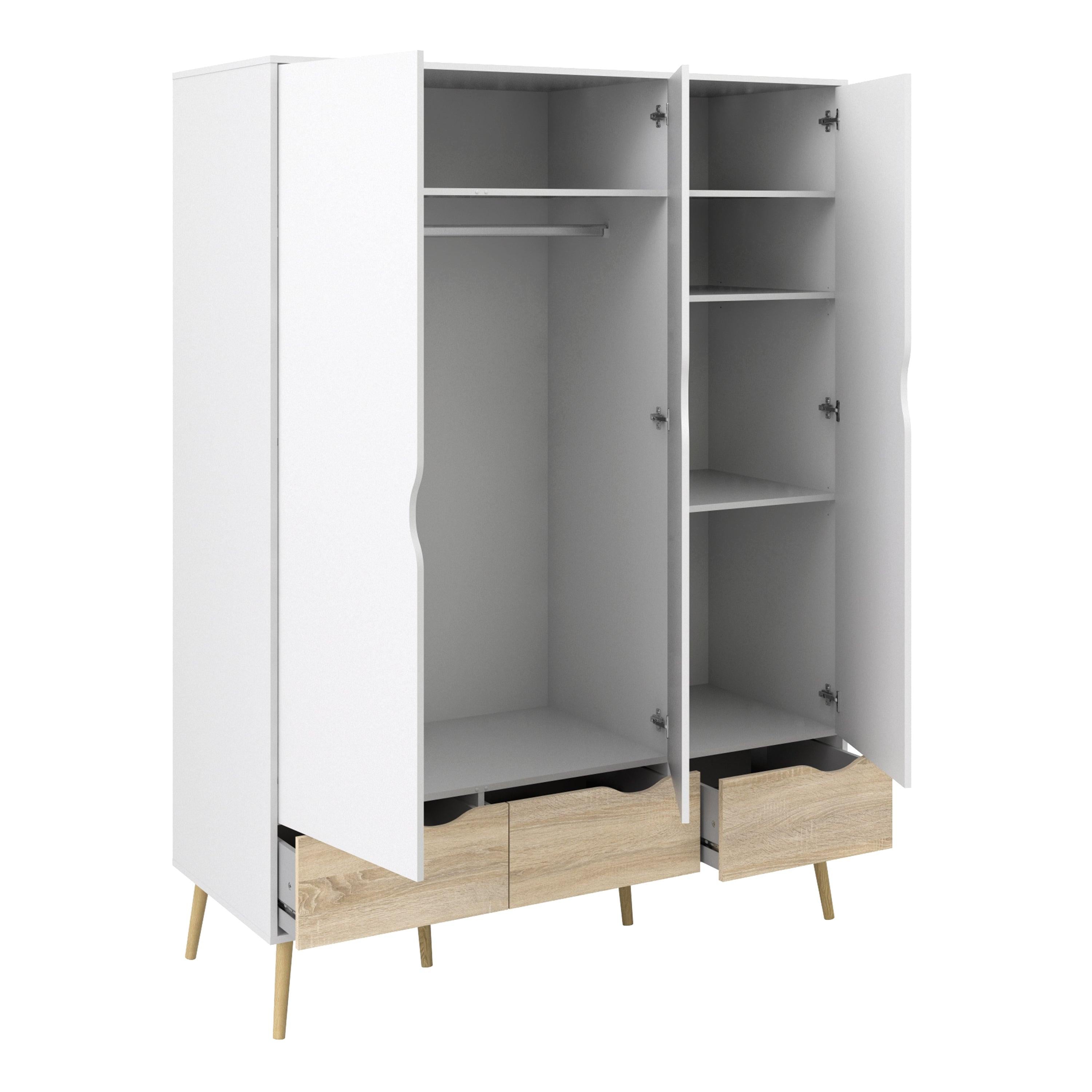 Oslo Wardrobe 3 Doors 3 Drawers in White and Oak - image 4