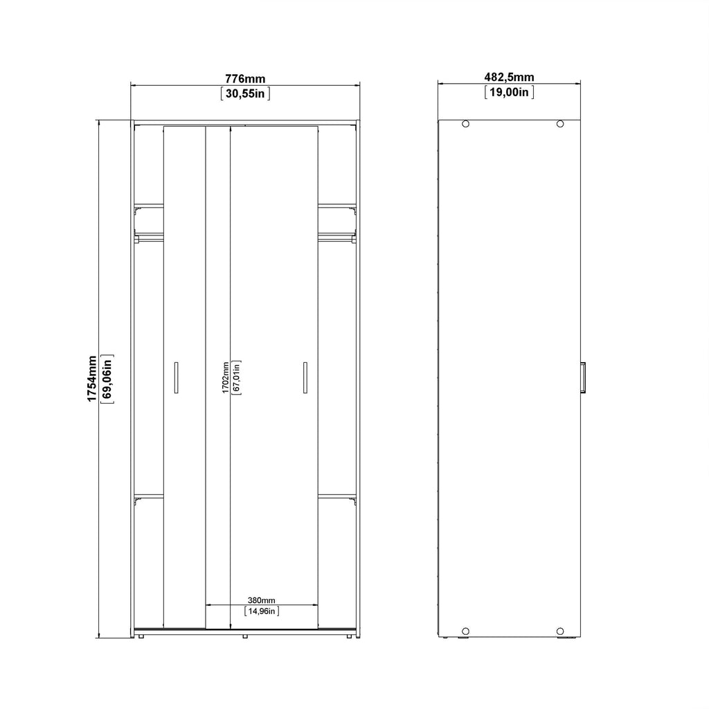 Space Wardrobe 2 Sliding Doors in White 1750 - image 11