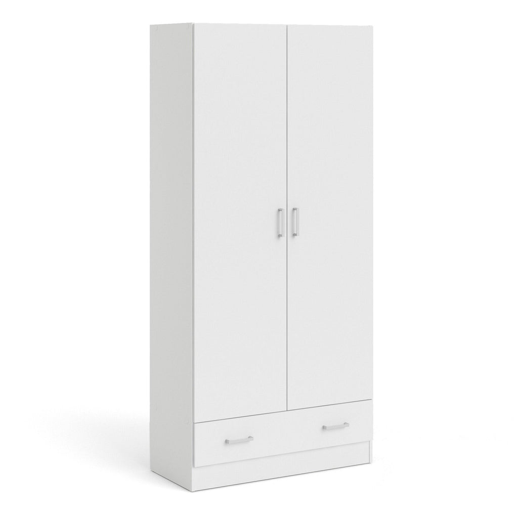 Space Wardrobe with 2 Doors + 1 Drawer in White 1750