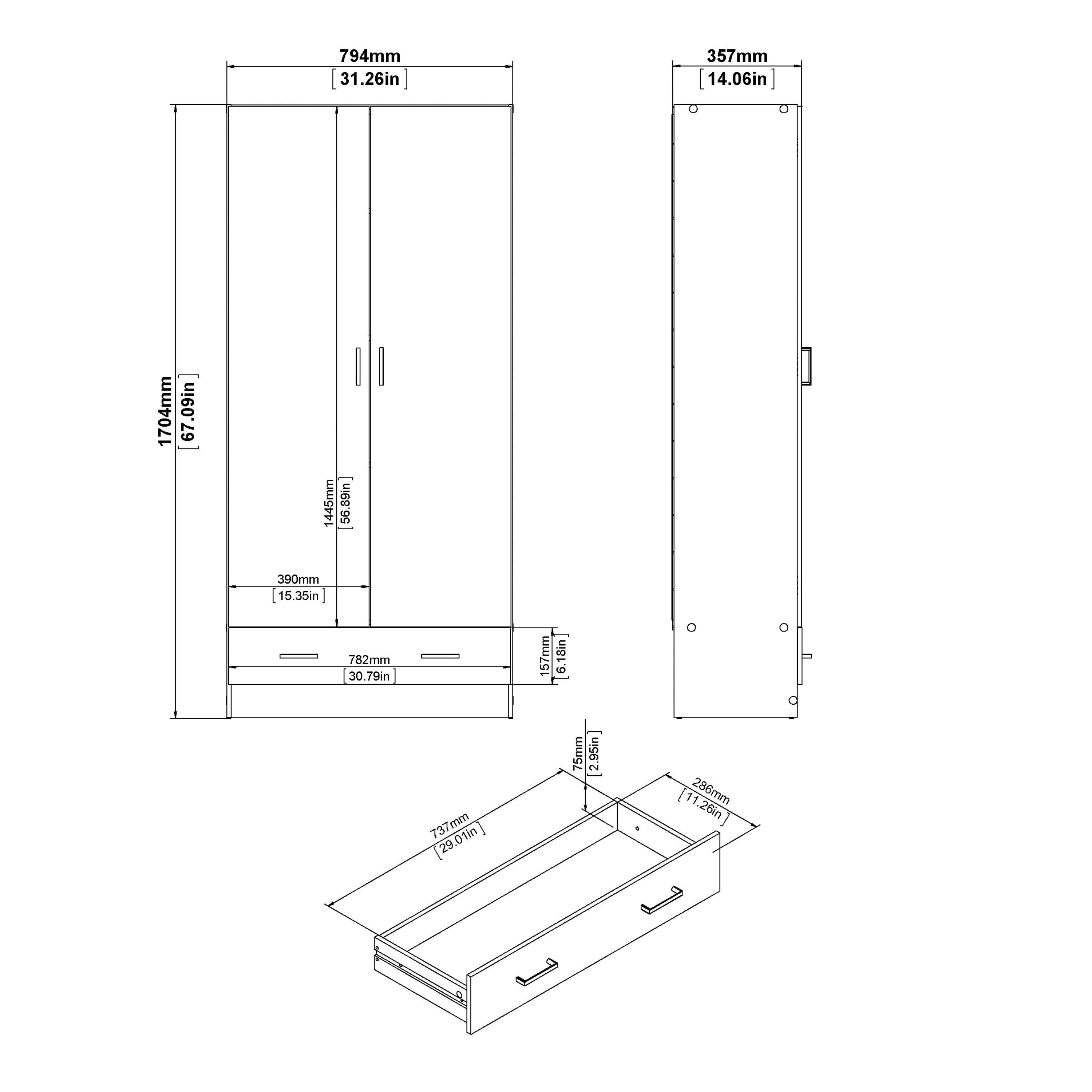 Space Wardrobe with 2 Doors + 1 Drawer in Oak 1750 - image 11