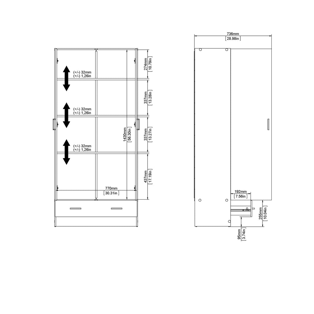 Space Wardrobe with 2 Doors + 1 Drawer in Oak 1750 - image 12