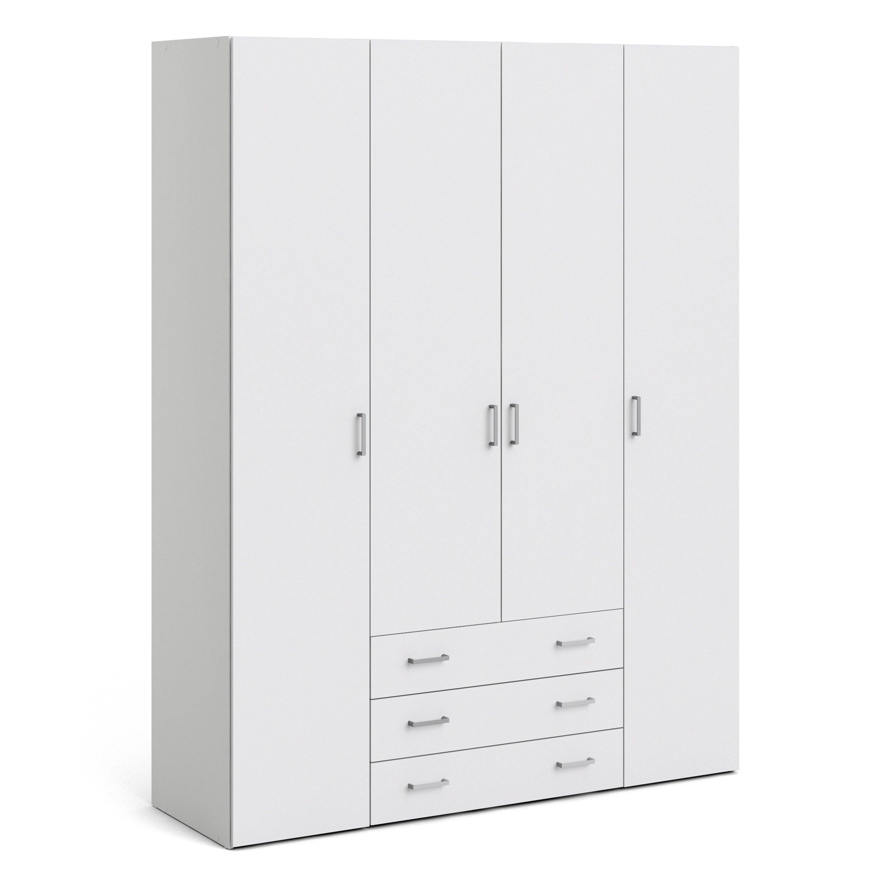 Space Wardrobe 4 Doors 3 Drawers in White 2000