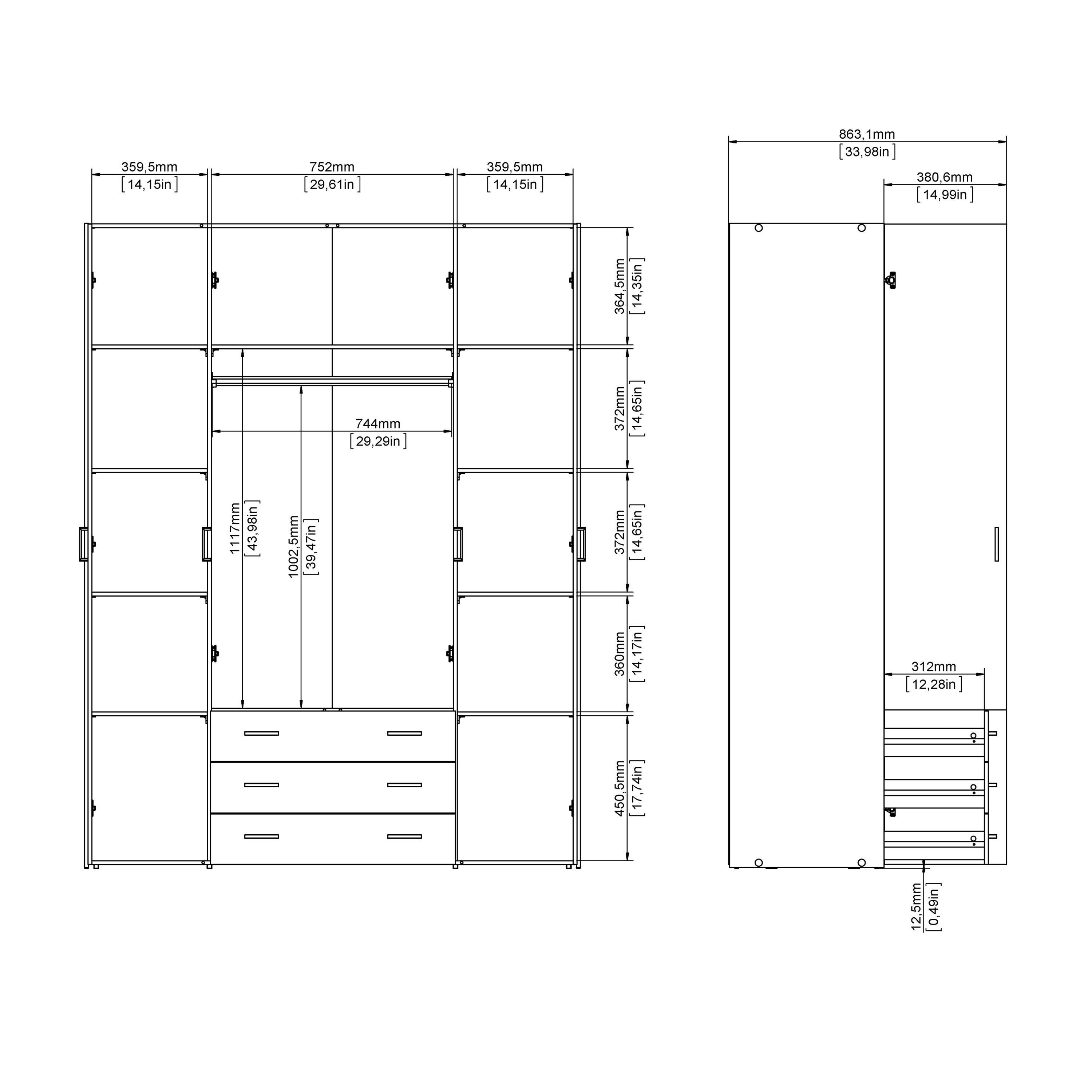 Space Wardrobe 4 Doors 3 Drawers in White 2000 - image 10