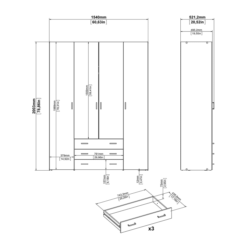 Space Wardrobe 4 Doors 3 Drawers in White 2000 - image 9