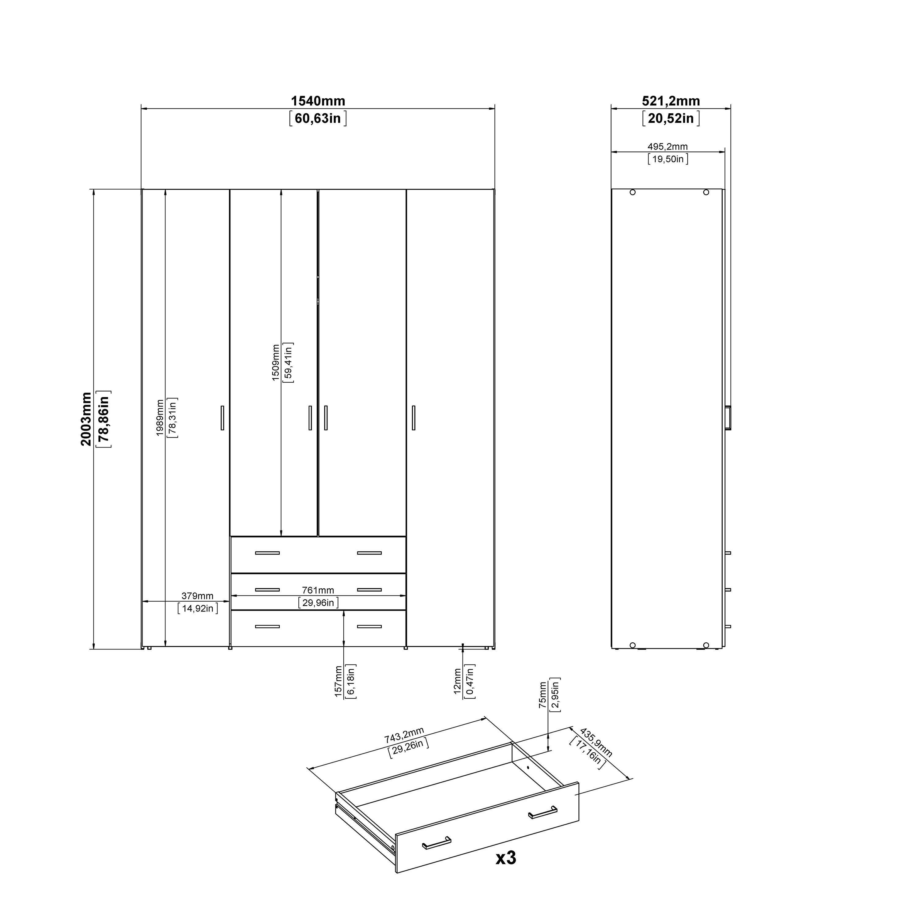 Space Wardrobe 4 Doors 3 Drawers in Oak 2000 - image 11