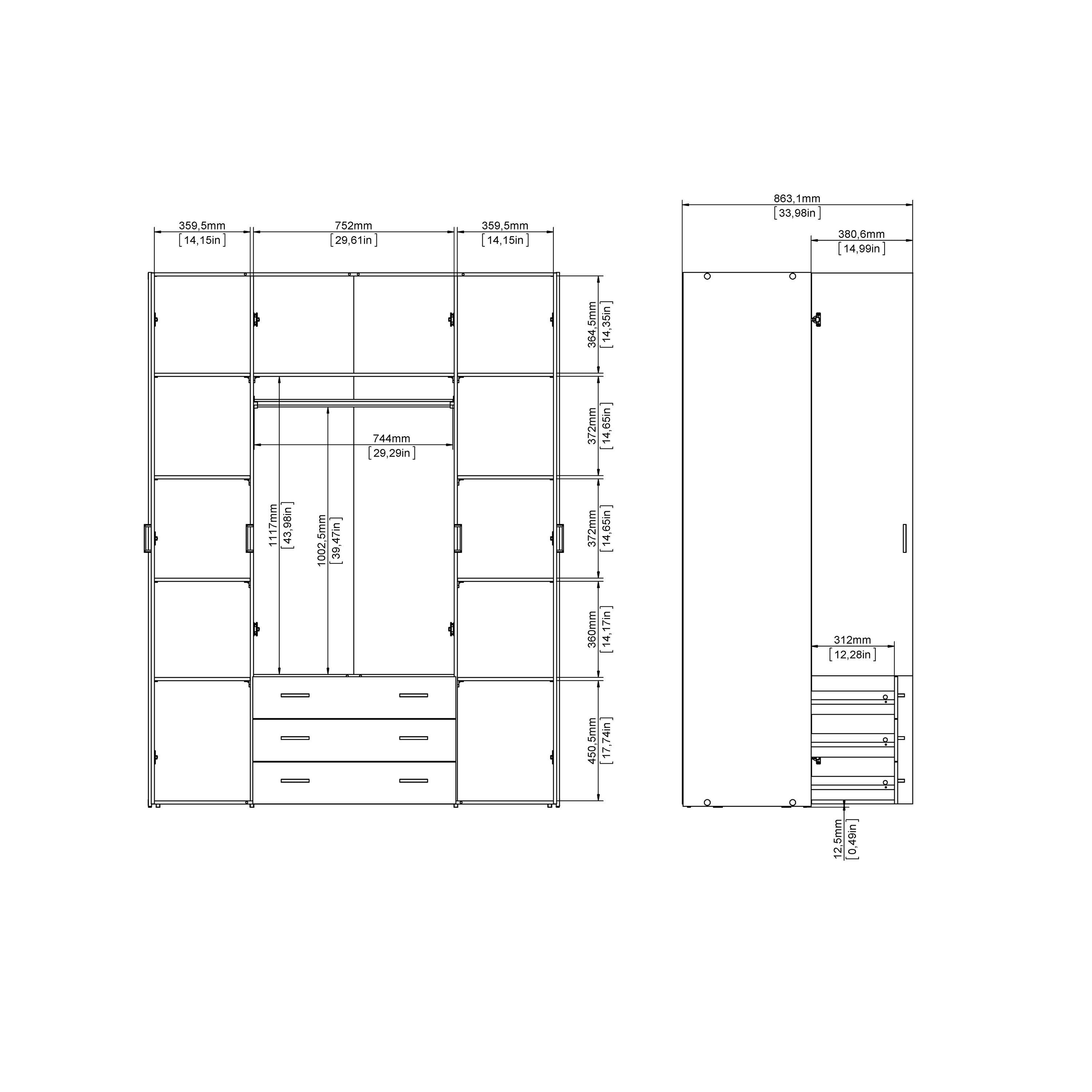 Space Wardrobe 4 Doors 3 Drawers in Oak 2000 - image 12