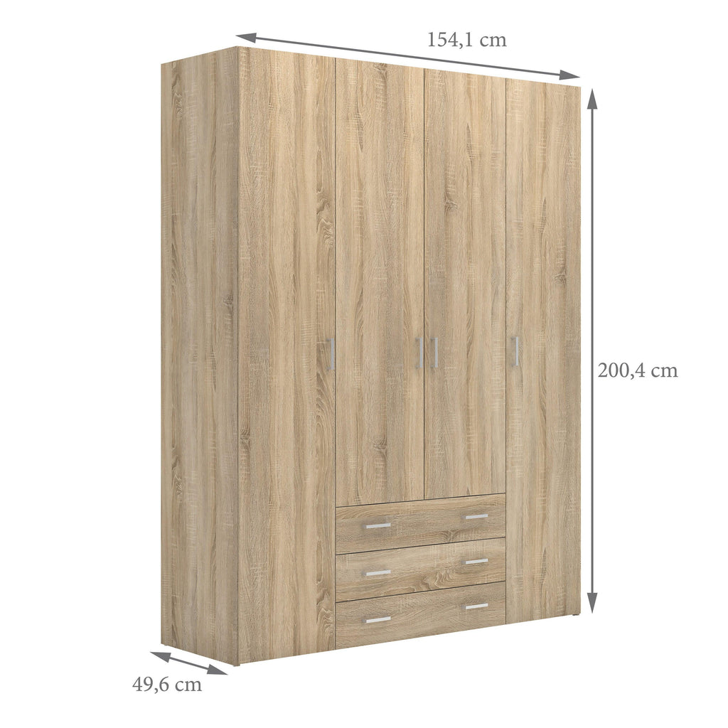 Space Wardrobe 4 Doors 3 Drawers in Oak 2000 - image 9