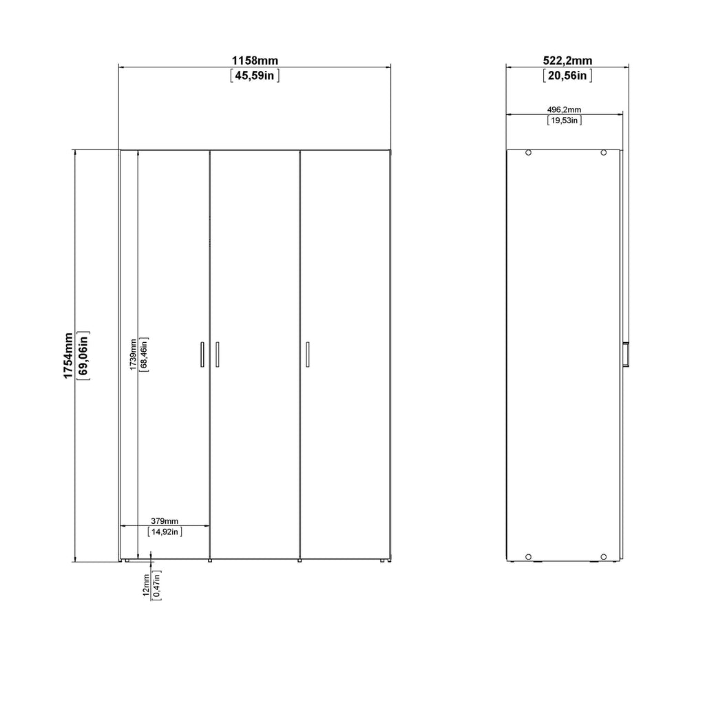 Space Wardrobe 3 Doors White 1750 - image 13