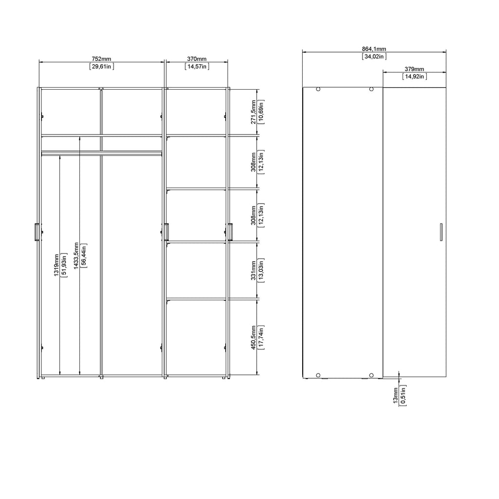 Space Wardrobe 3 Doors White 1750 - image 14