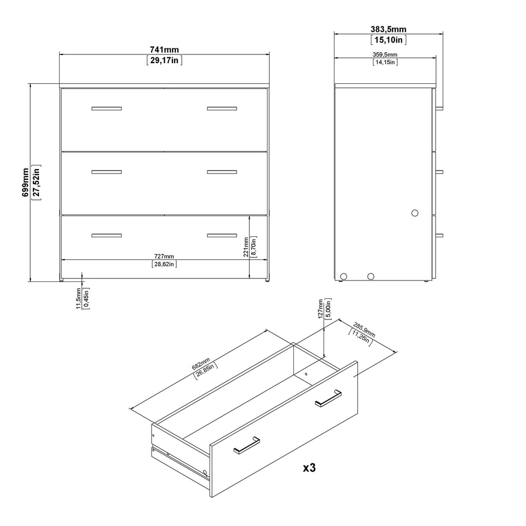 Space Chest of 3 Drawers in White - image 13