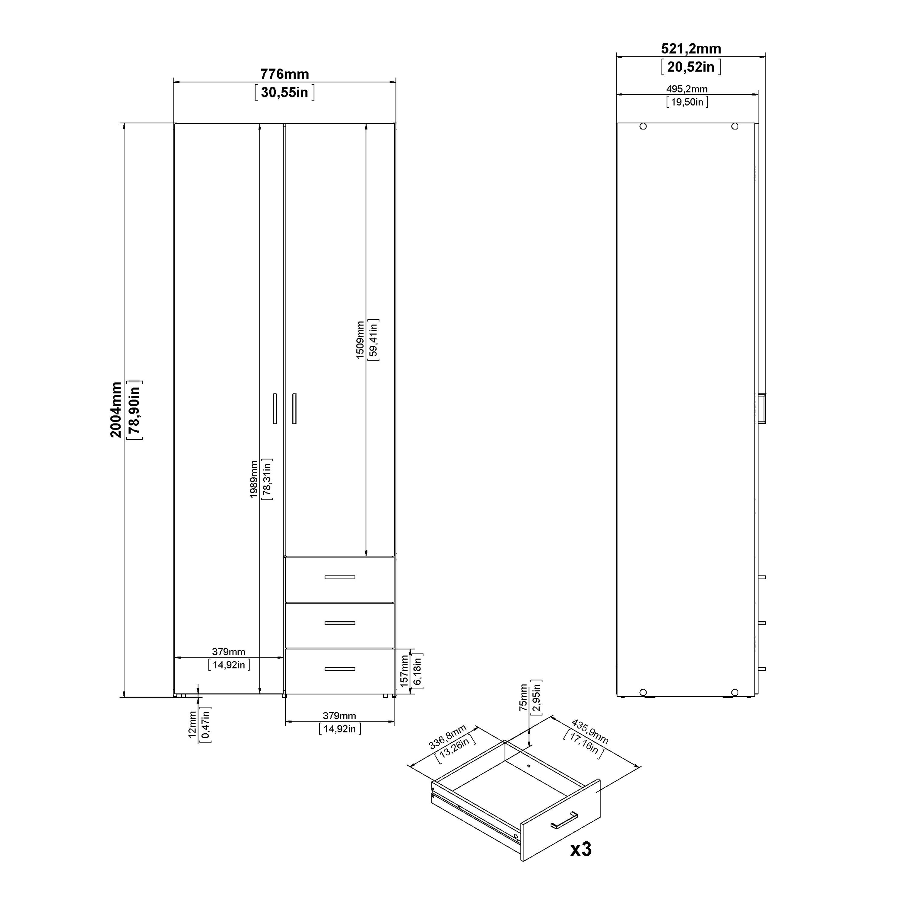Space Wardrobe 2 Doors 3 Drawers in White 2000 - image 10