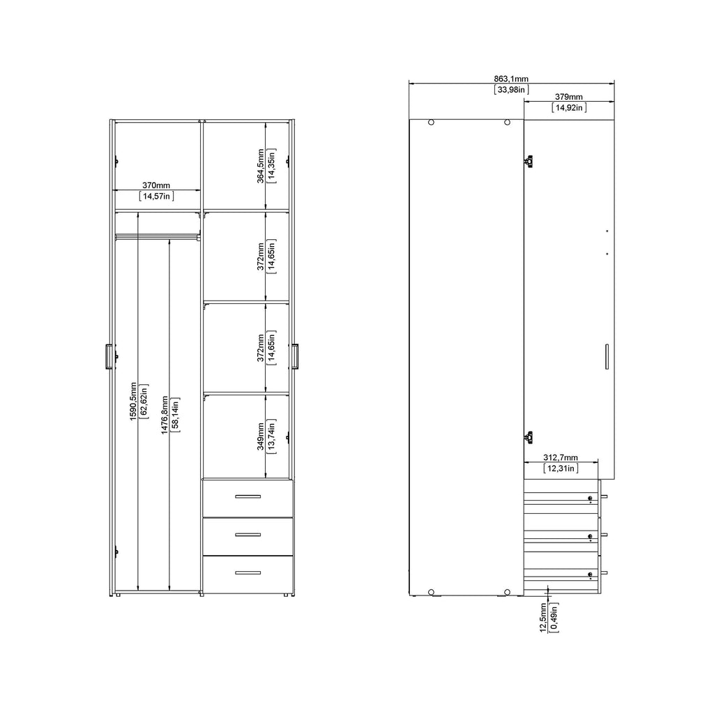 Space Wardrobe 2 Doors 3 Drawers in White 2000 - image 11