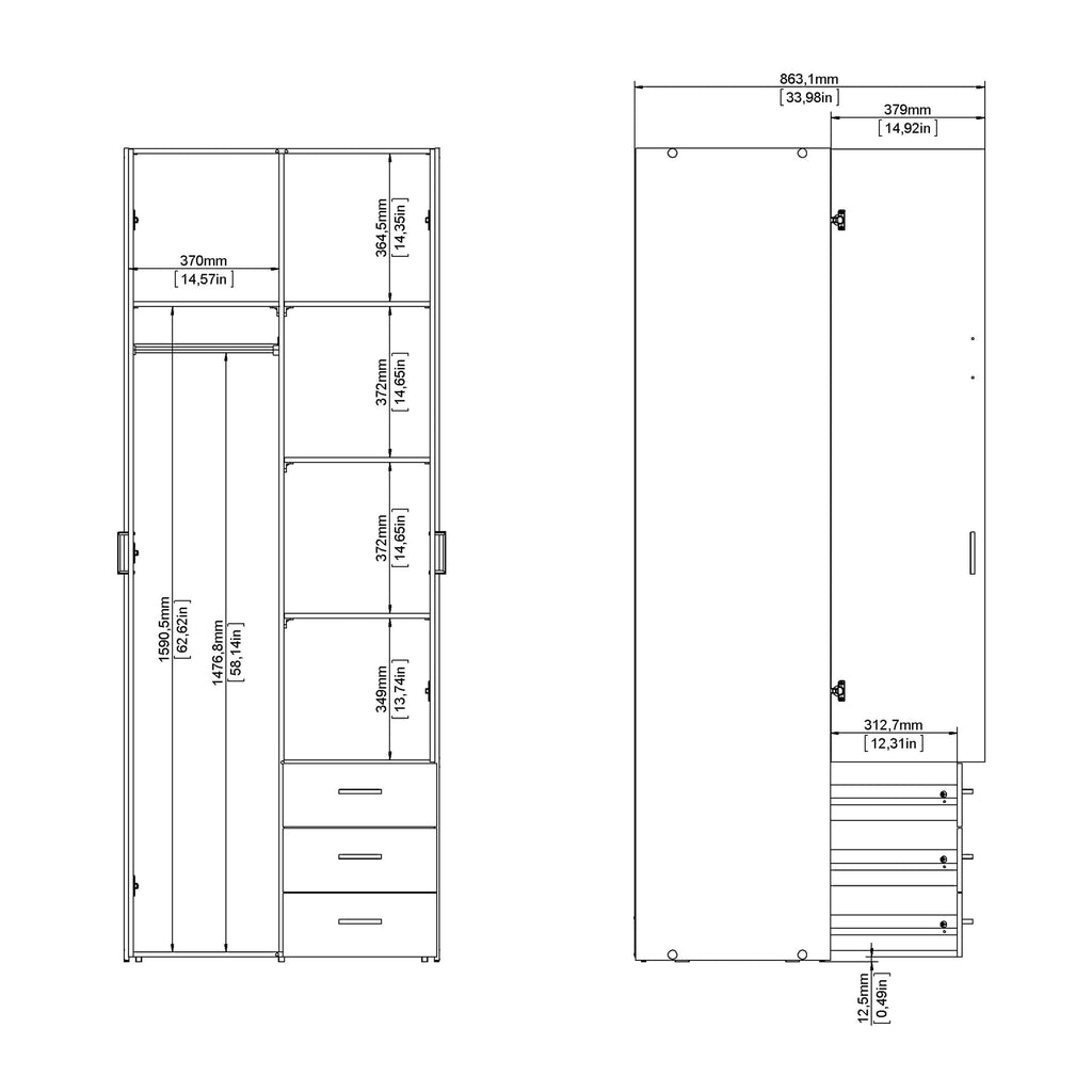 Space Wardrobe 2 Doors 3 Drawers in Oak 2000 - image 14