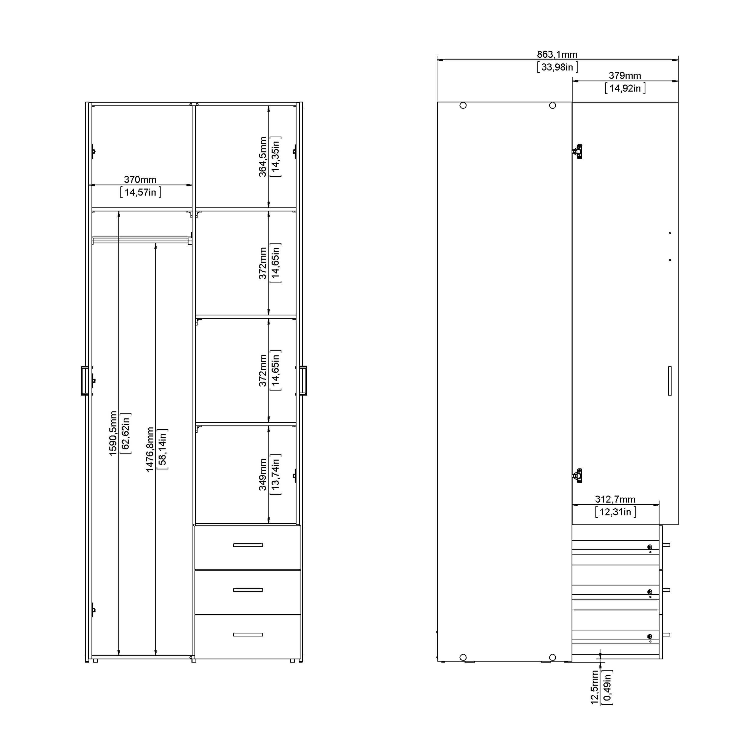 Space Wardrobe 2 Doors 3 Drawers in Oak 2000 - image 14