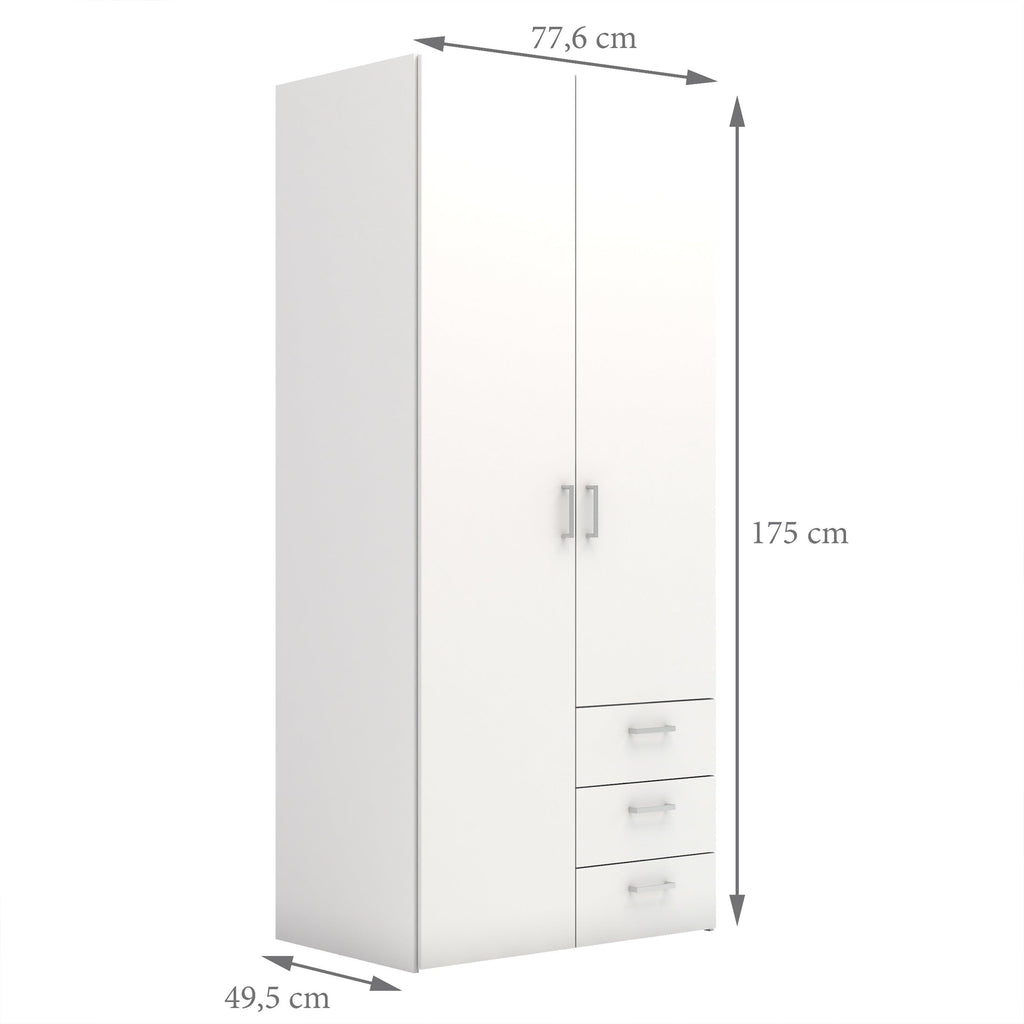 Space Wardrobe 2 Doors 3 Drawers White 1750 - image 10