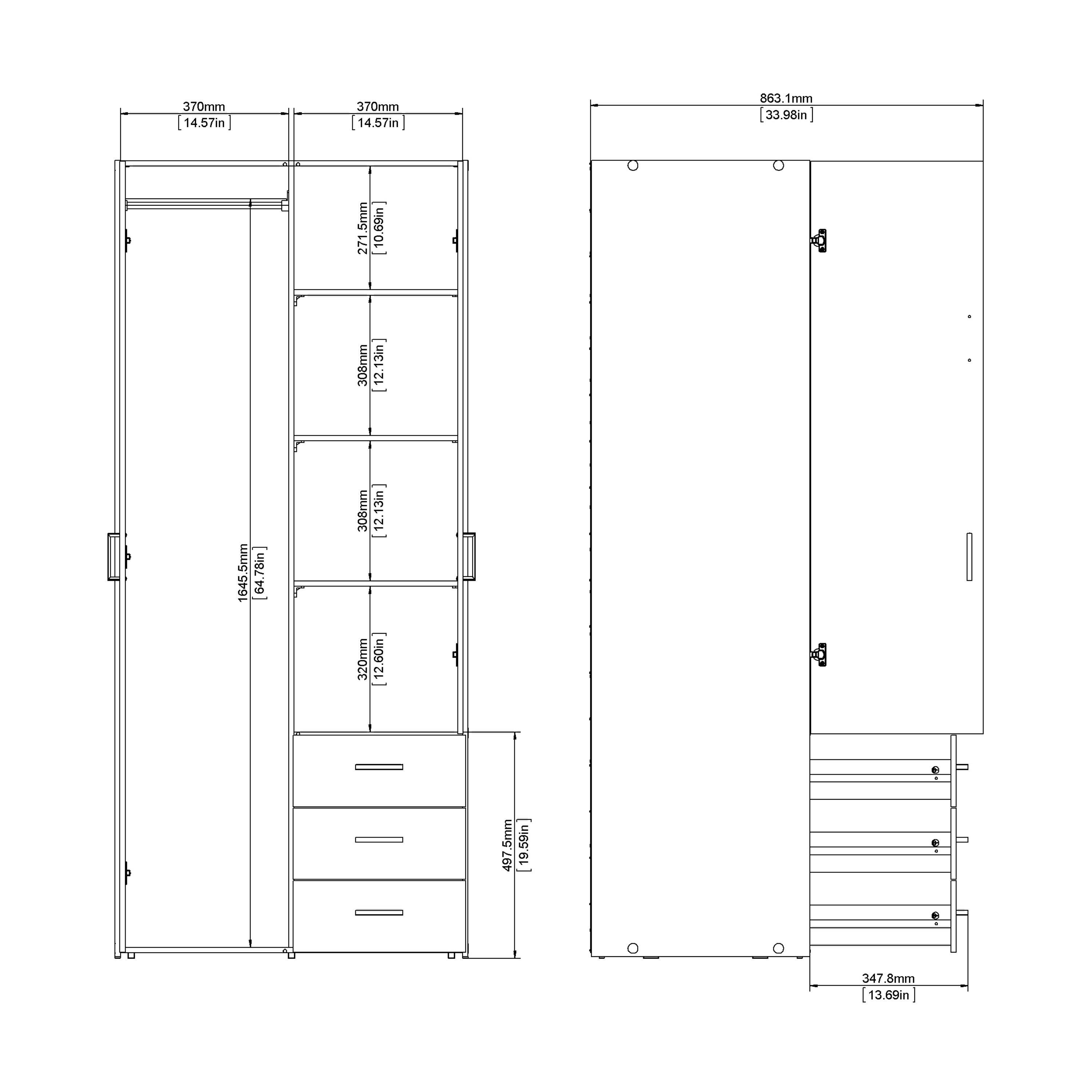 Space Wardrobe 2 Doors 3 Drawers White 1750 - image 12