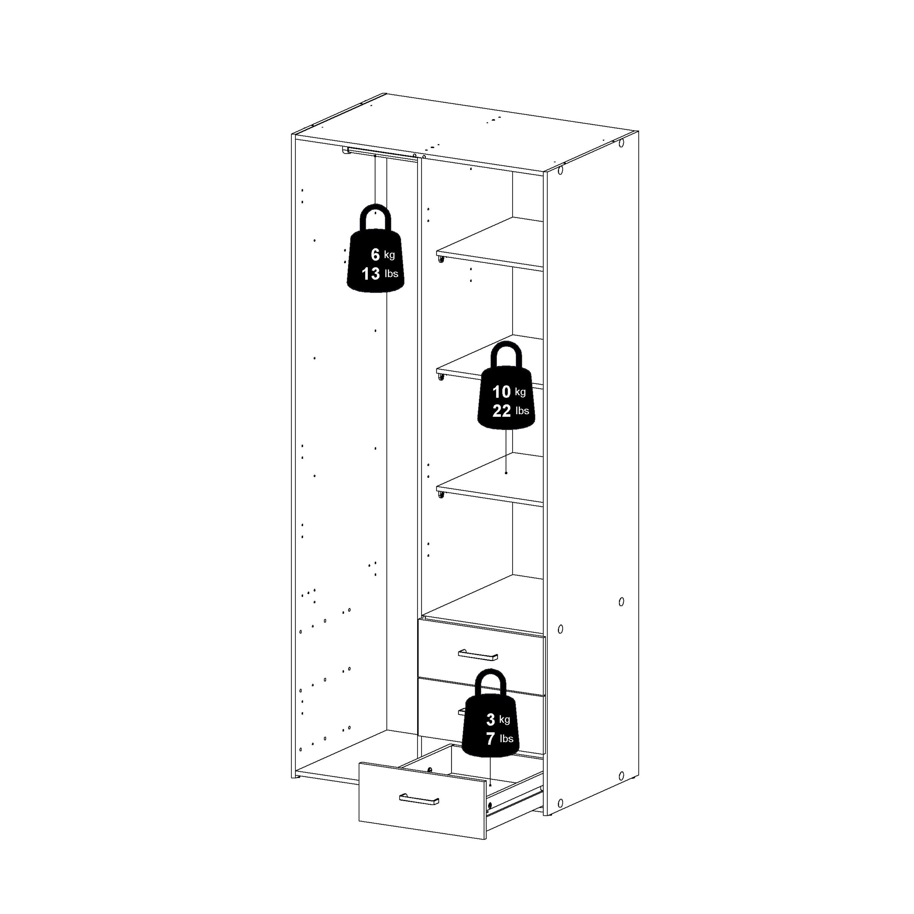 Space Wardrobe 2 Doors 3 Drawers White 1750 - image 13