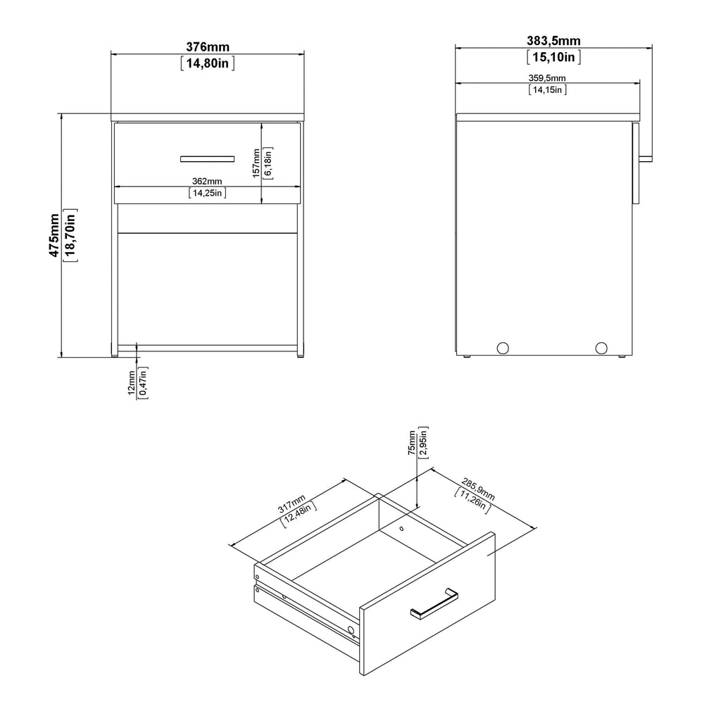 Space Package - Bedside 1 Drawer + Chest of 3 Drawers + Wardrobe with 2 Doors + 1 Drawer in Oak - image 5