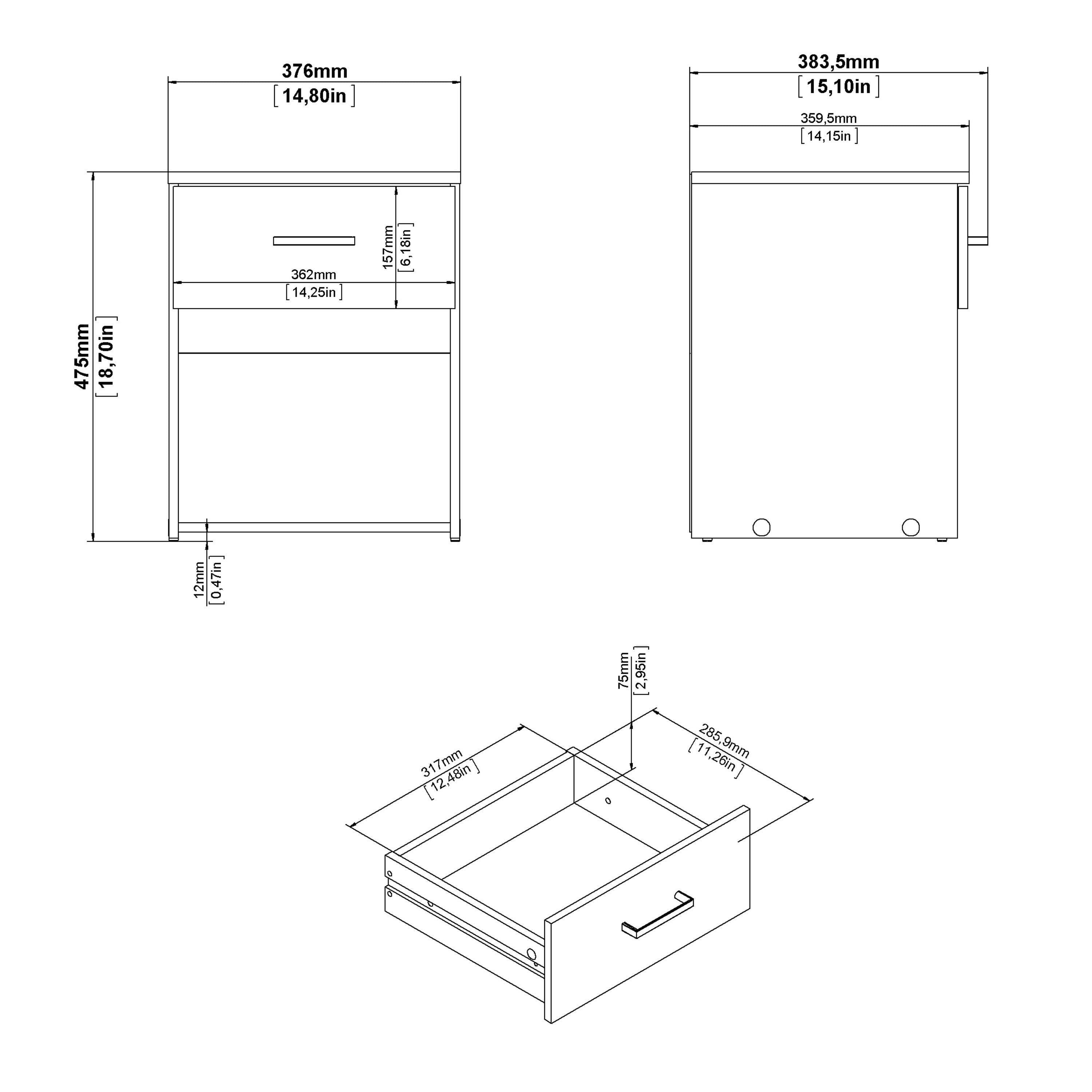 Space Package - Bedside 1 Drawer + Chest of 3 Drawers + Wardrobe with 2 Doors + 1 Drawer in Oak - image 5