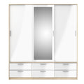 Line Wardrobe 3 Doors 6 Drawers in Oak with White High Gloss - image 2