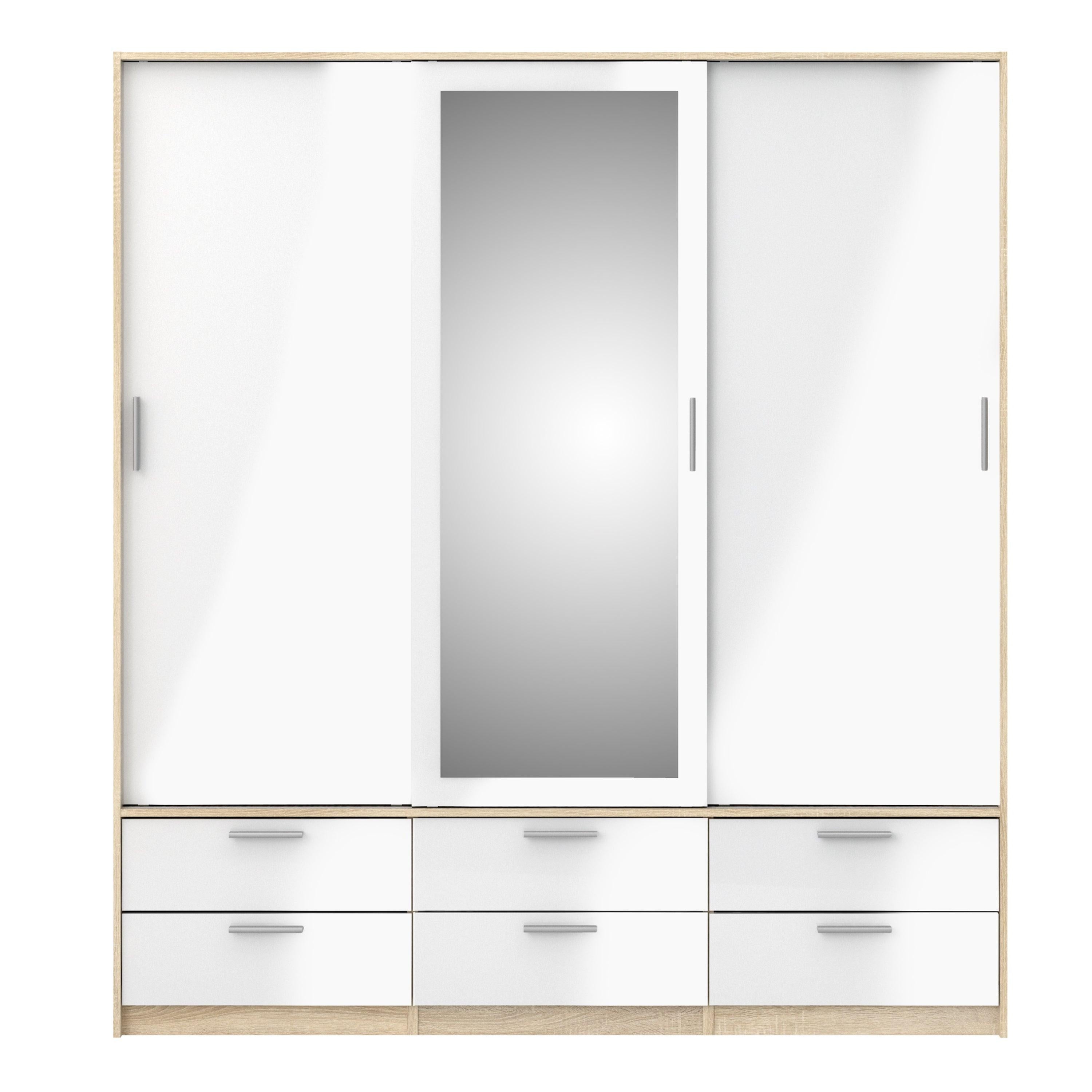 Line Wardrobe 3 Doors 6 Drawers in Oak with White High Gloss - image 2