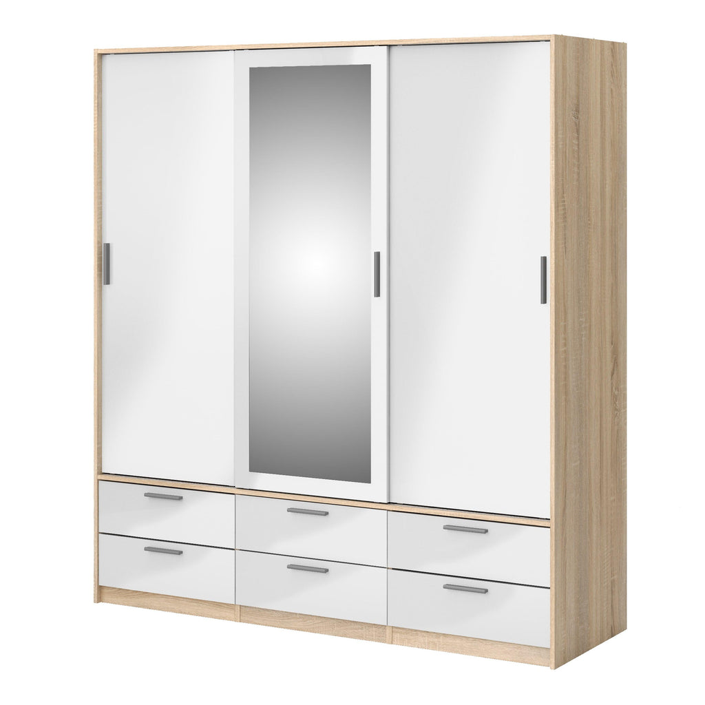 Line Wardrobe 3 Doors 6 Drawers in Oak with White High Gloss - image 3