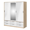 Line Wardrobe 3 Doors 6 Drawers in Oak with White High Gloss - image 3