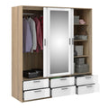 Line Wardrobe 3 Doors 6 Drawers in Oak with White High Gloss - image 5