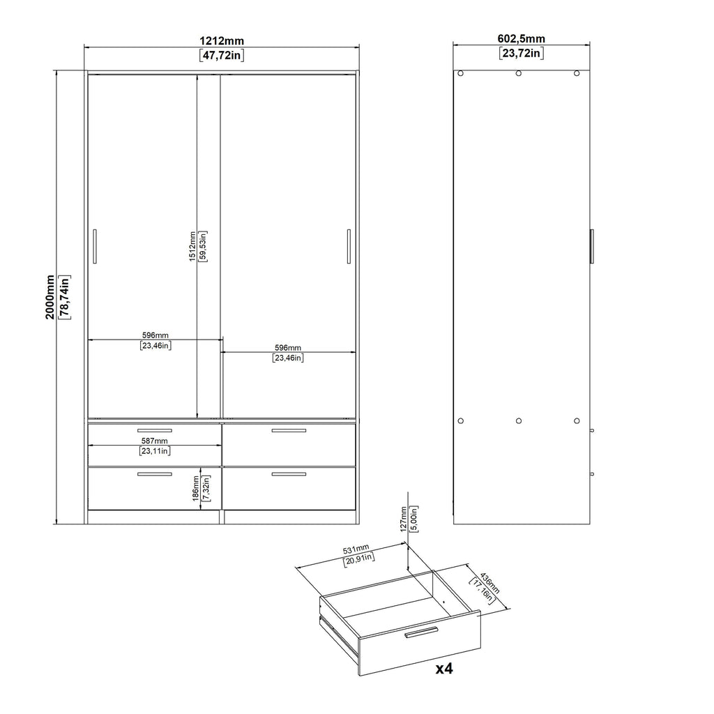 Line Wardrobe with 2 Sliding Doors and 4 Drawers, White - image 12