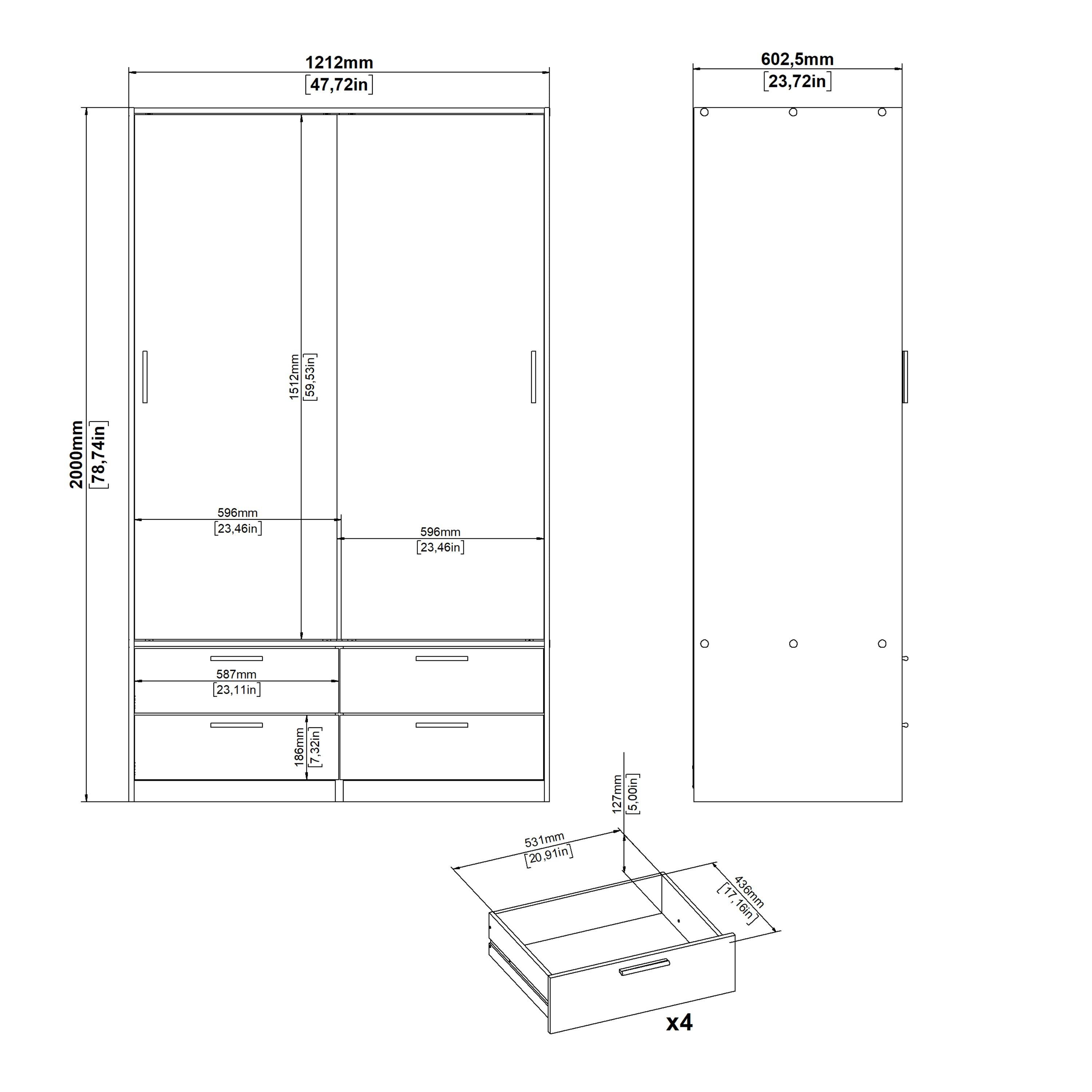 Line Wardrobe with 2 Sliding Doors and 4 Drawers, White - image 12
