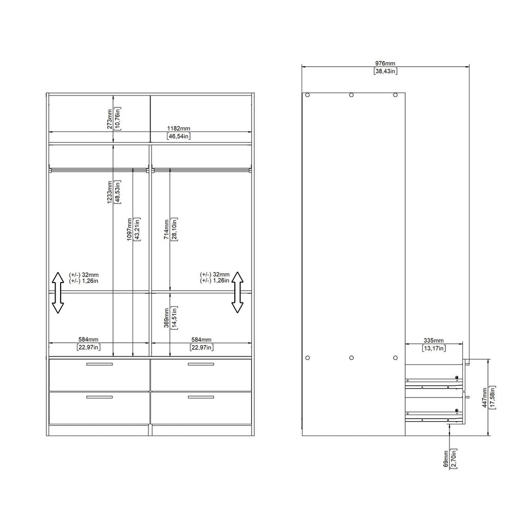Line Wardrobe with 2 Sliding Doors and 4 Drawers, White - image 13